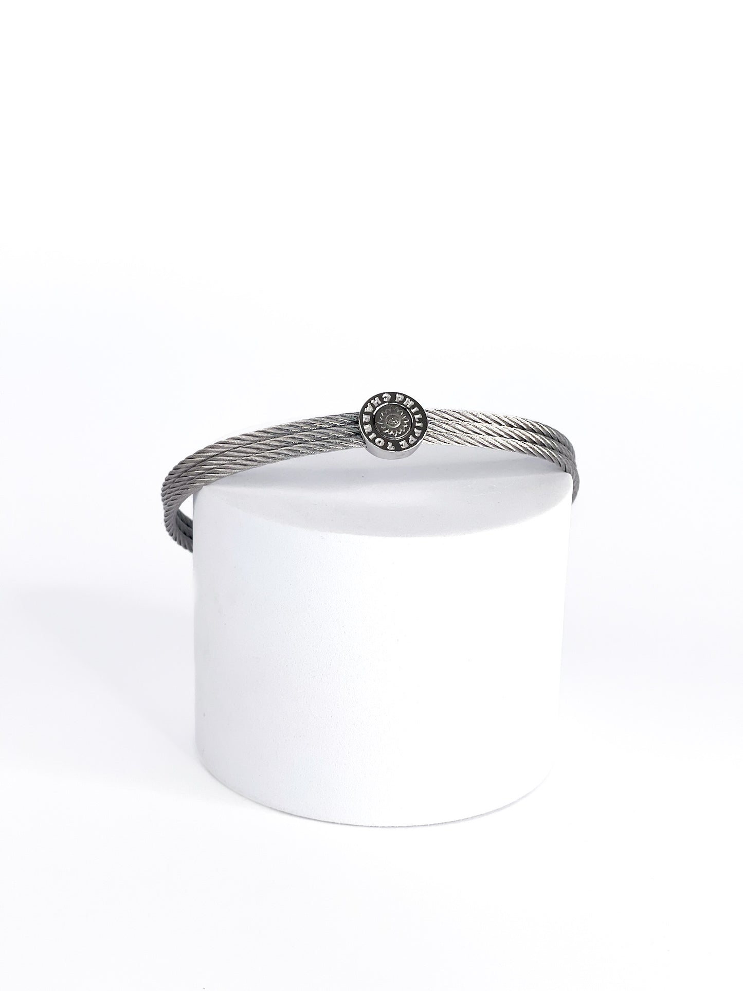 Philippe Charriol Stainless Steel Three Cables Round Logo Bangle Bracelet