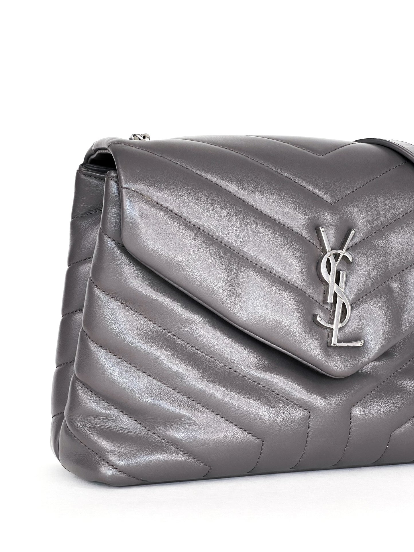 Saint Laurent Loulou Shoulder Bag Dark Grey Quilted Leather Small