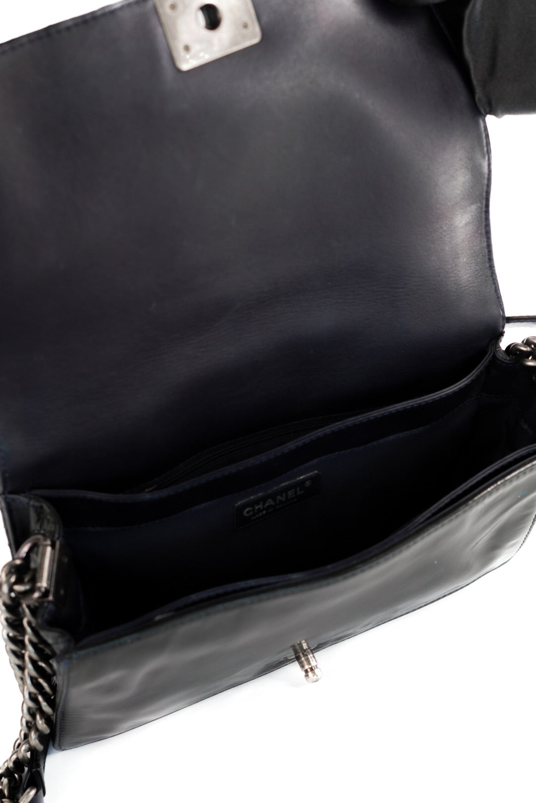 Chanel Boy Chanel Patent Leather Shoulder Bag Black