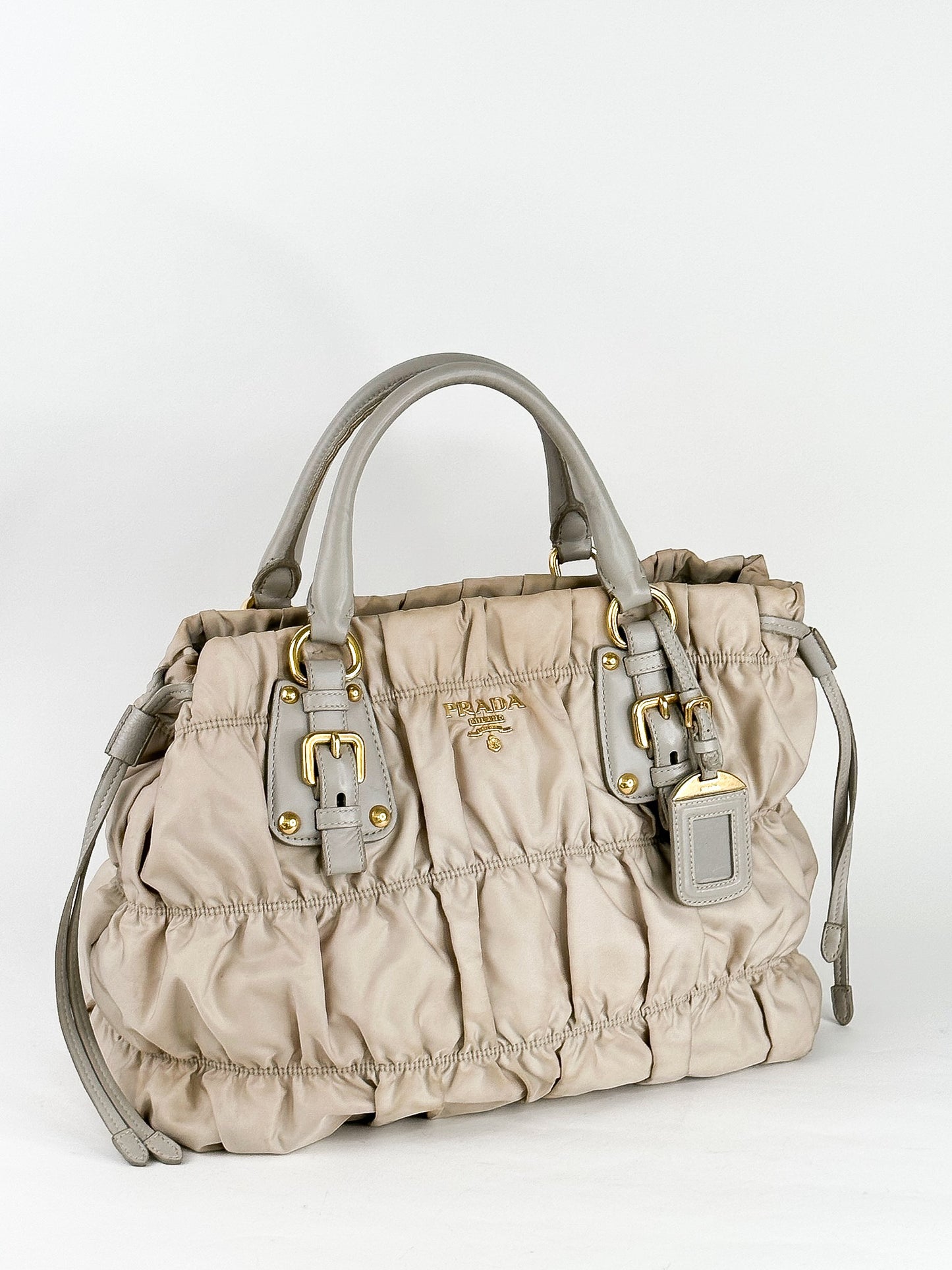 Prada Tessuto Gaufre Alluminio Two Way Bag Gold Hardware