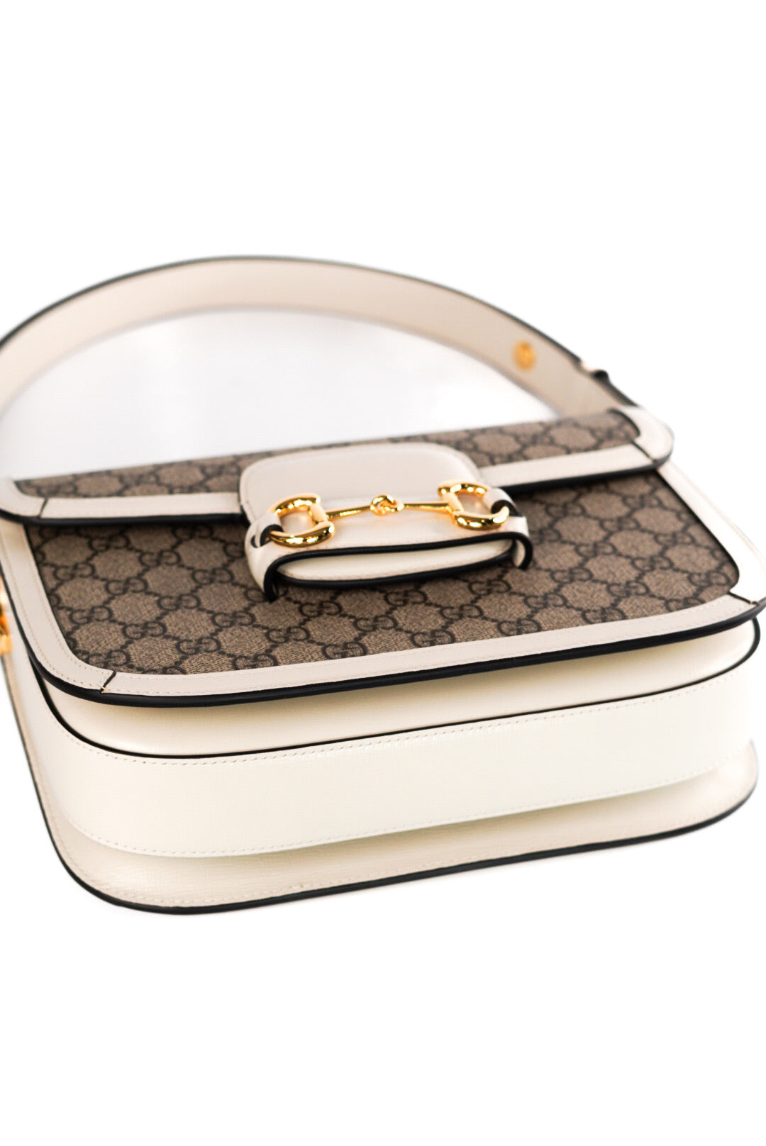 Gucci Beige/Off White GG Supreme Canvas and Leather Medium Horsebit 1955 Shoulder Bag