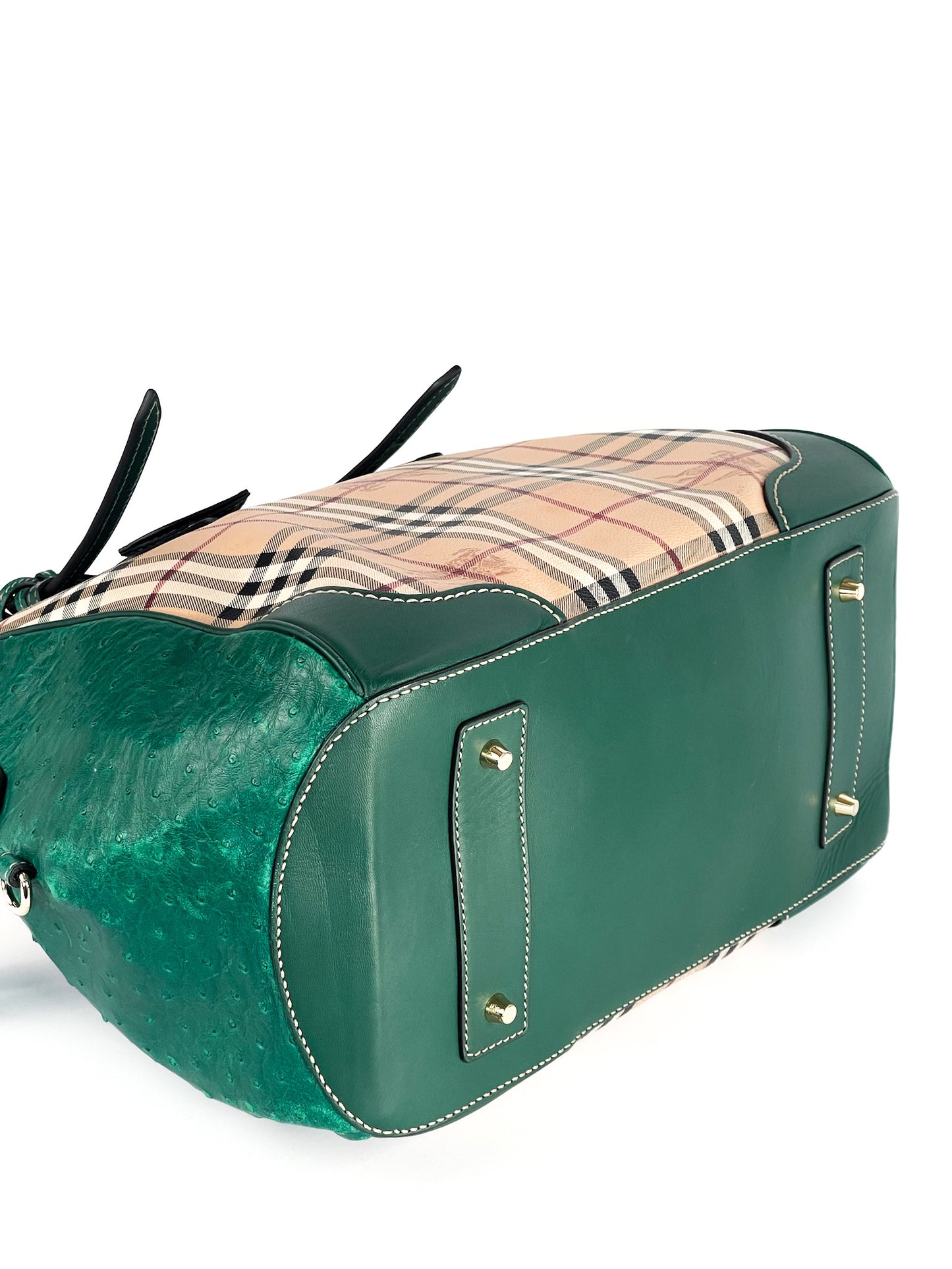 Burberry Haymarket Check Coated Canvas and Leather Boston Bag Limited Edition with Ostrich Leather