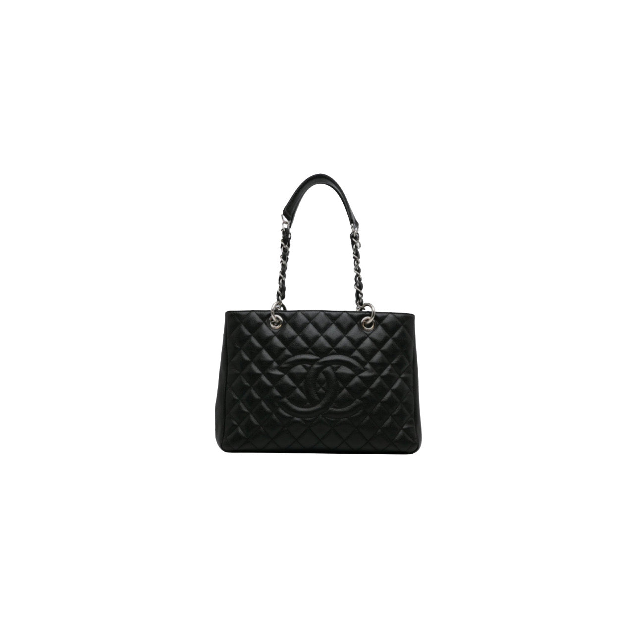 Chanel Grand Shopping Tote (GST) Black Quilted Caviar Leather Silver Hardware