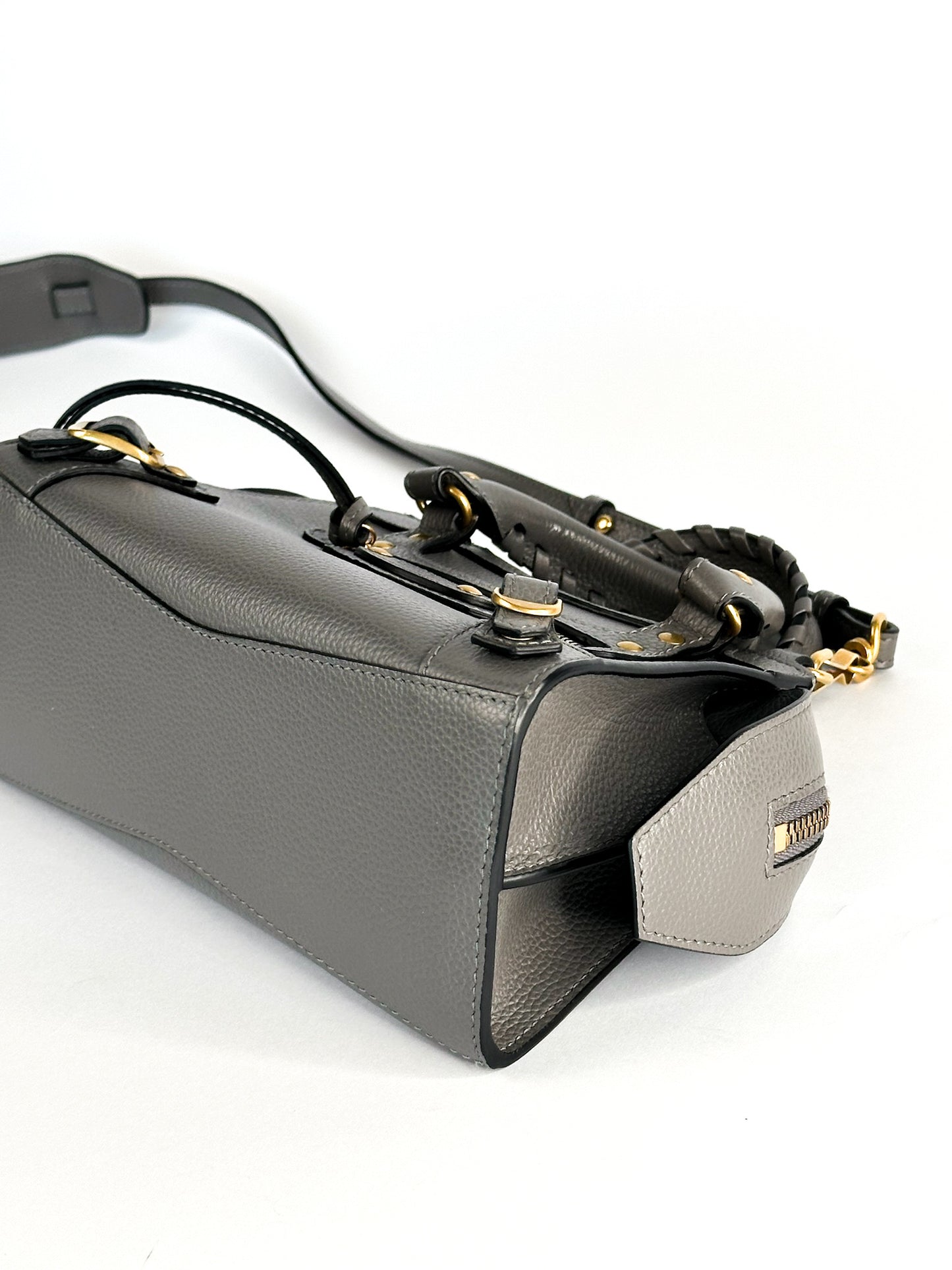 Balenciaga Grained Calfskin Neo Classic Gold Hardware Mini City Dark Grey