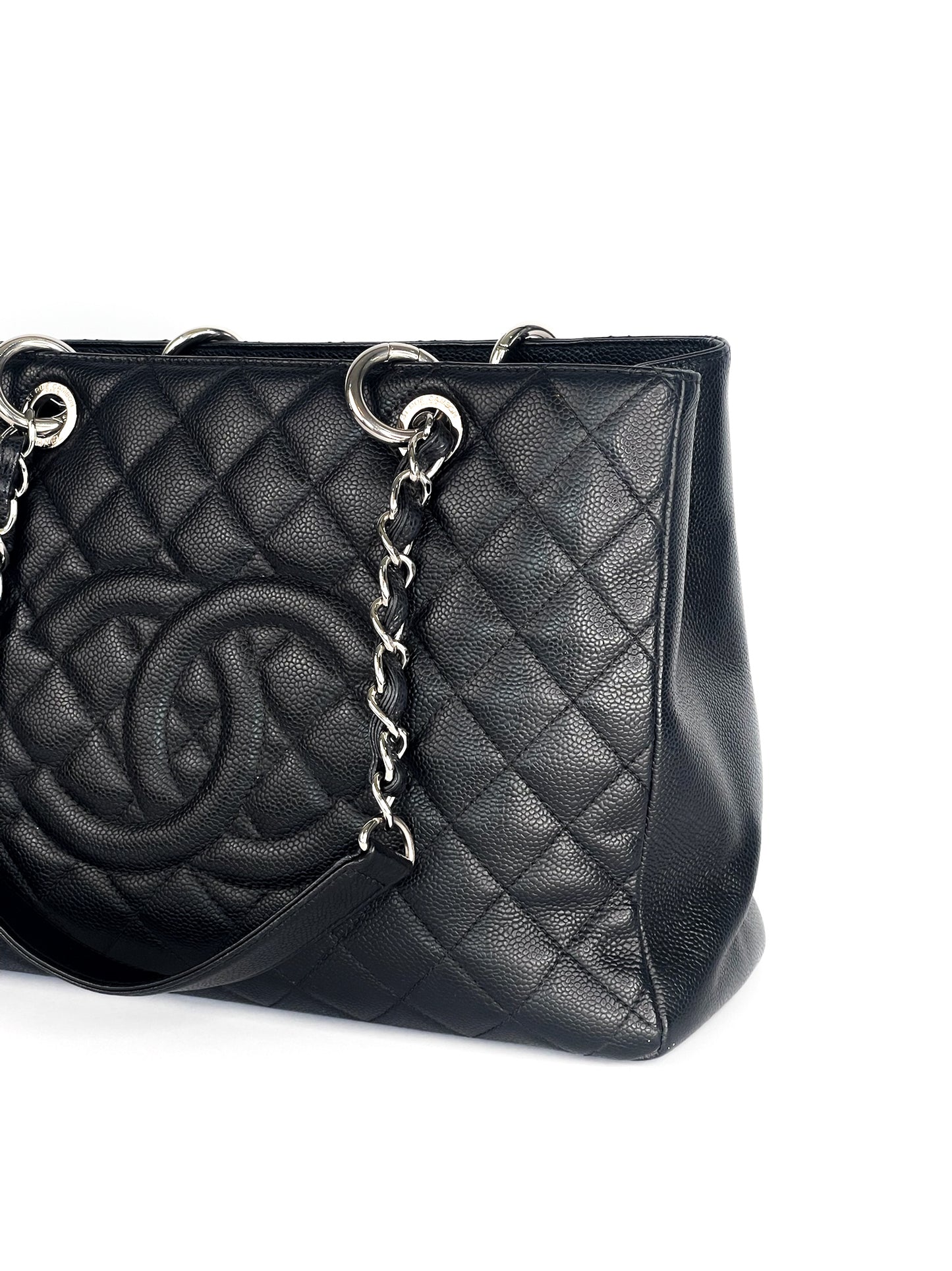 Chanel Grand Shopping Tote (GST) Black Quilted Caviar Leather Silver Hardware