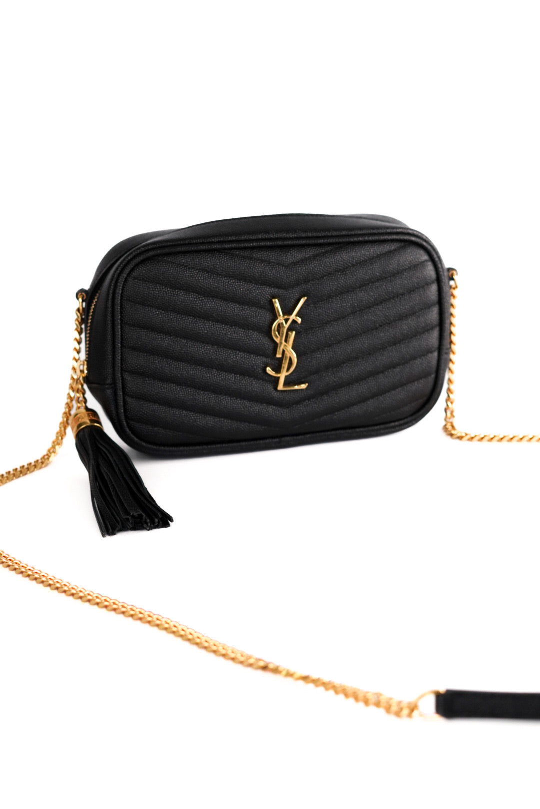 Saint Laurent Grain De Poudre Matelasse Monogram Mini Lou Camera Bag Black