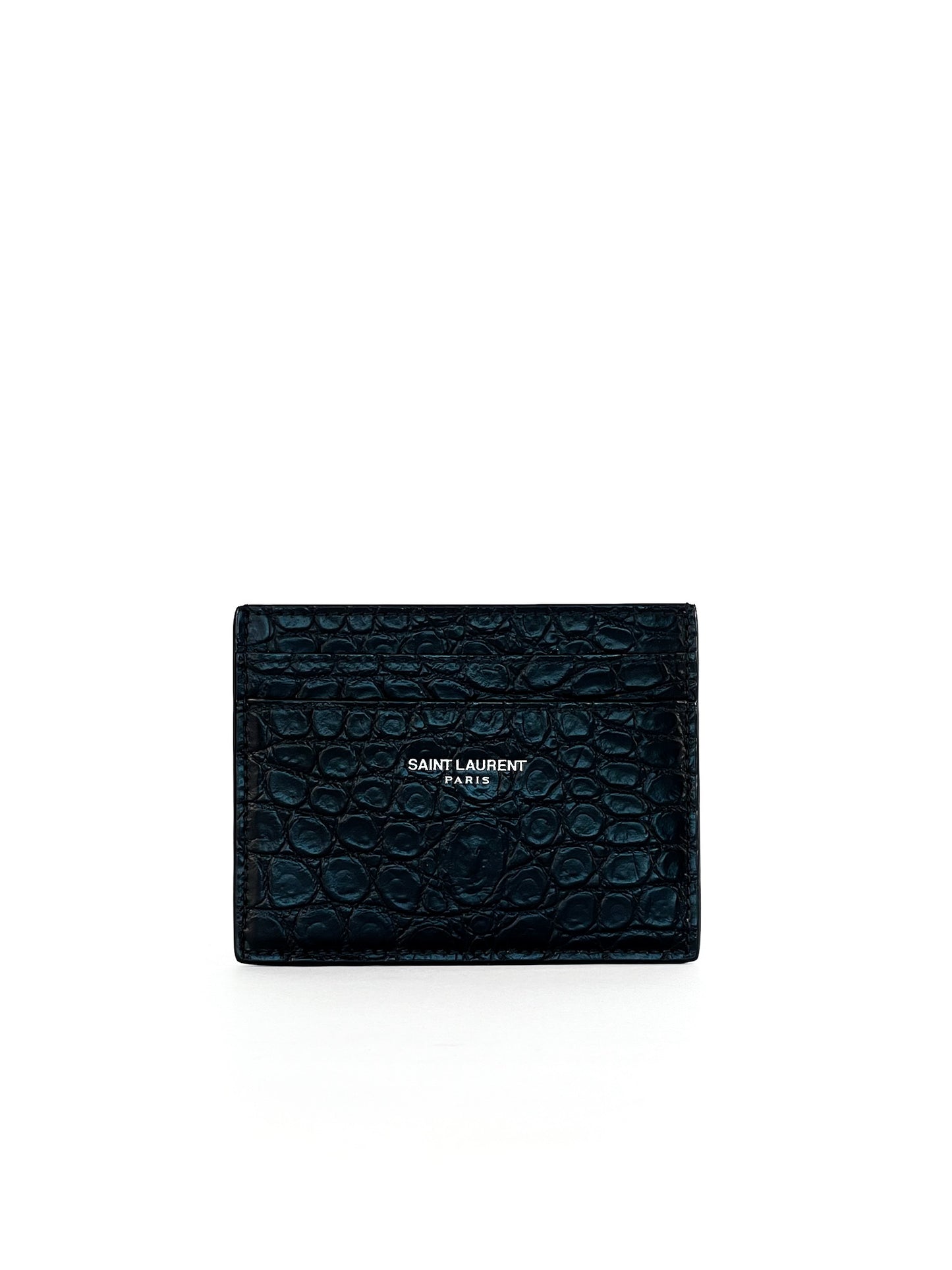 Saint Laurent Calfskin Crocodile Embossed Card Case Black