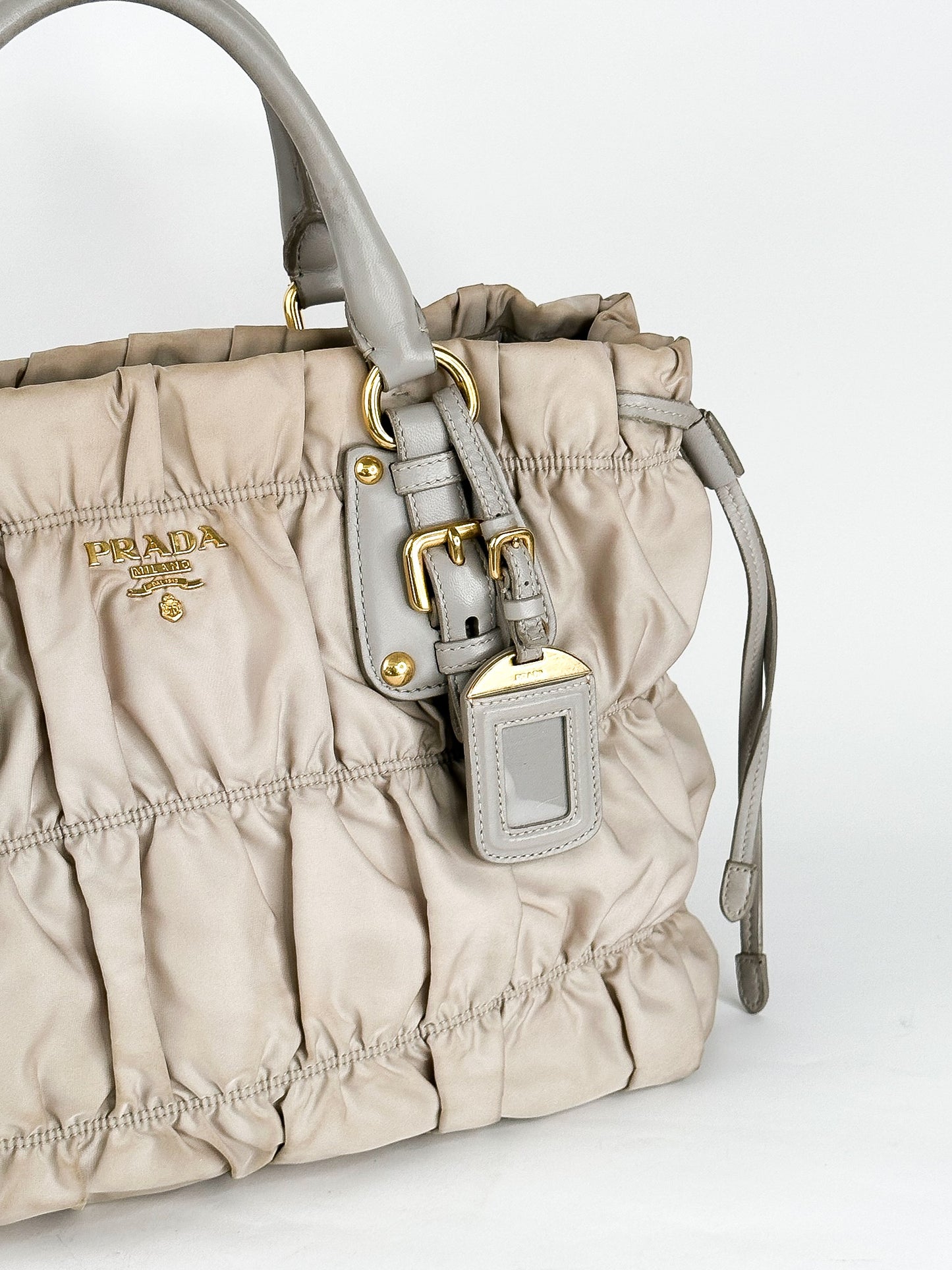 Prada Tessuto Gaufre Alluminio Two Way Bag Gold Hardware