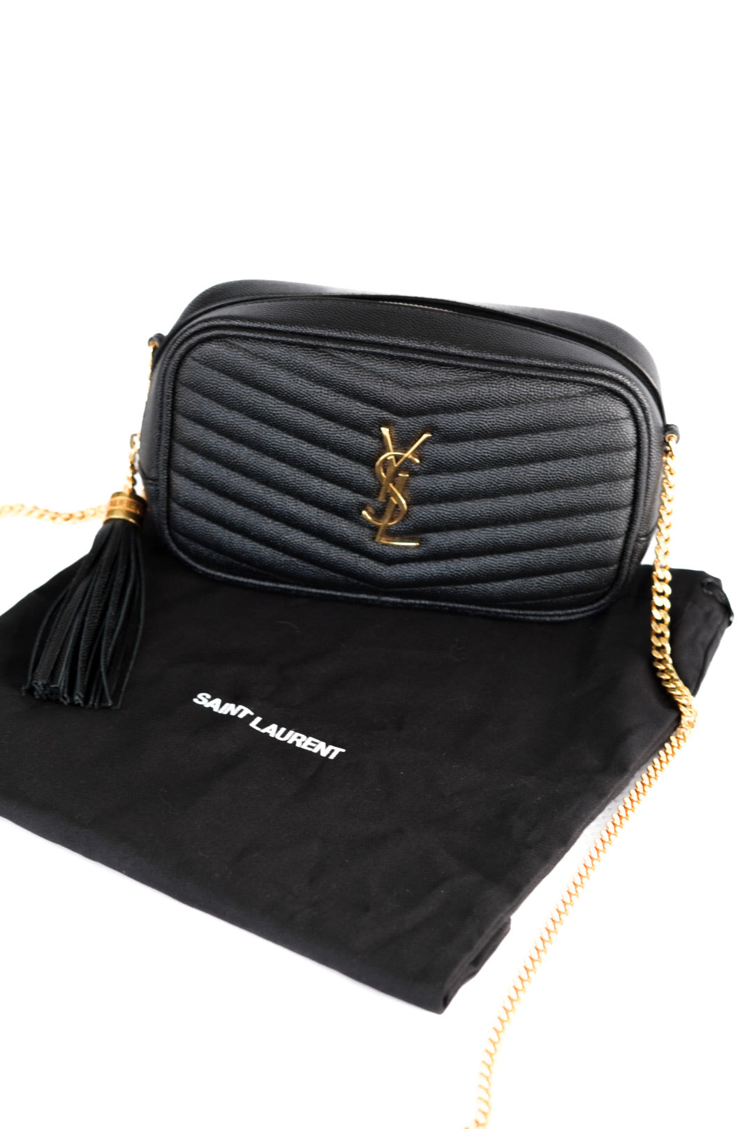 Saint Laurent Grain De Poudre Matelasse Monogram Mini Lou Camera Bag Black