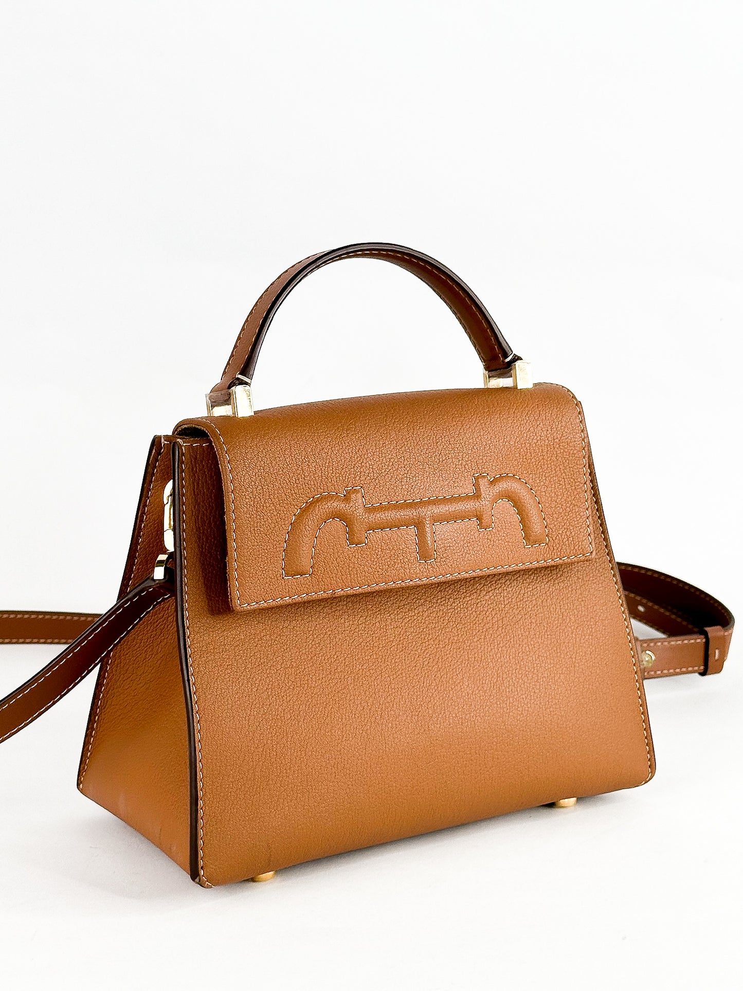 Carolina Herrera Doma Insignia Satchel Small in Cognac