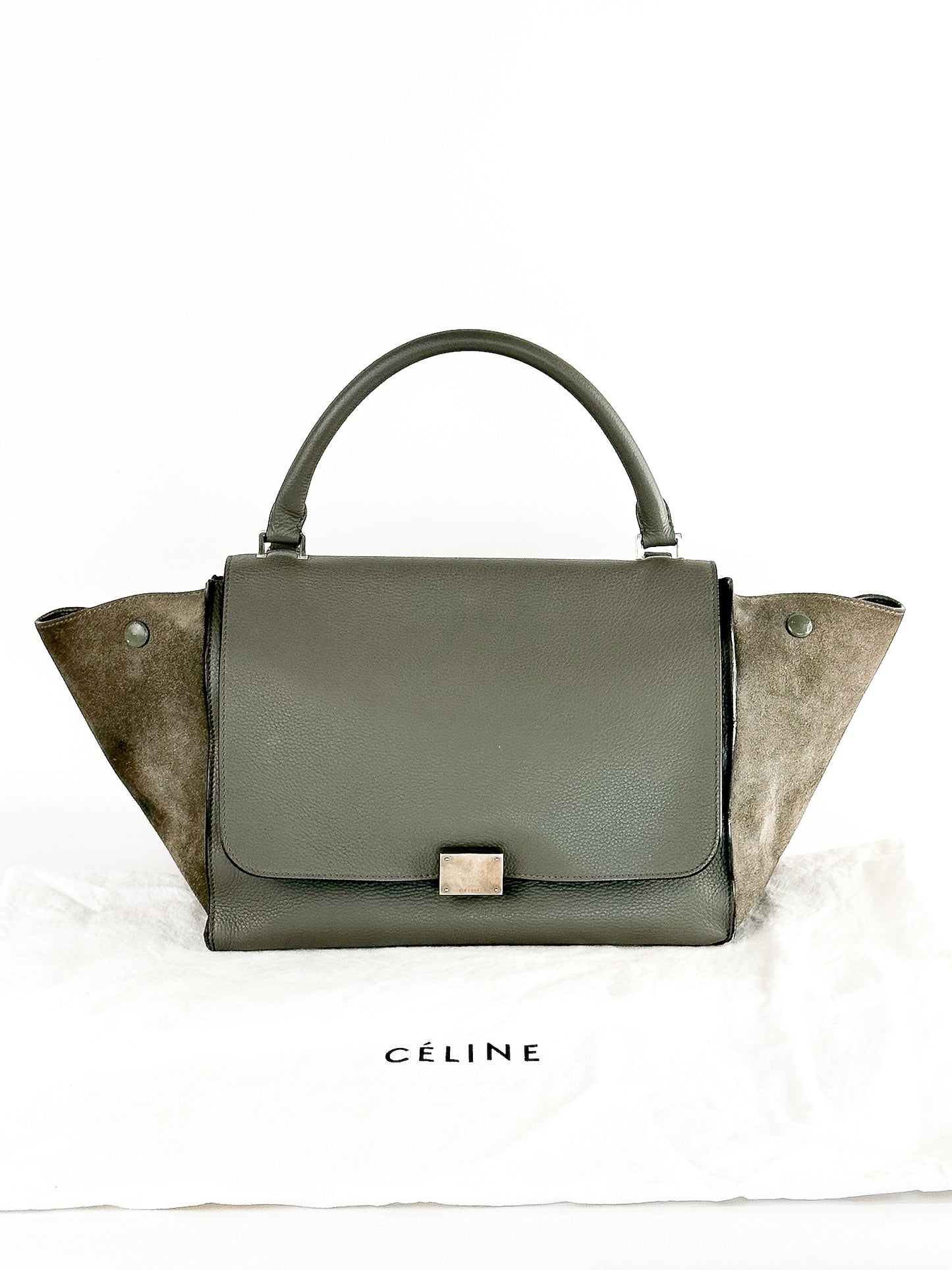 Celine Drummed Calfskin Suede Medium Trapeze