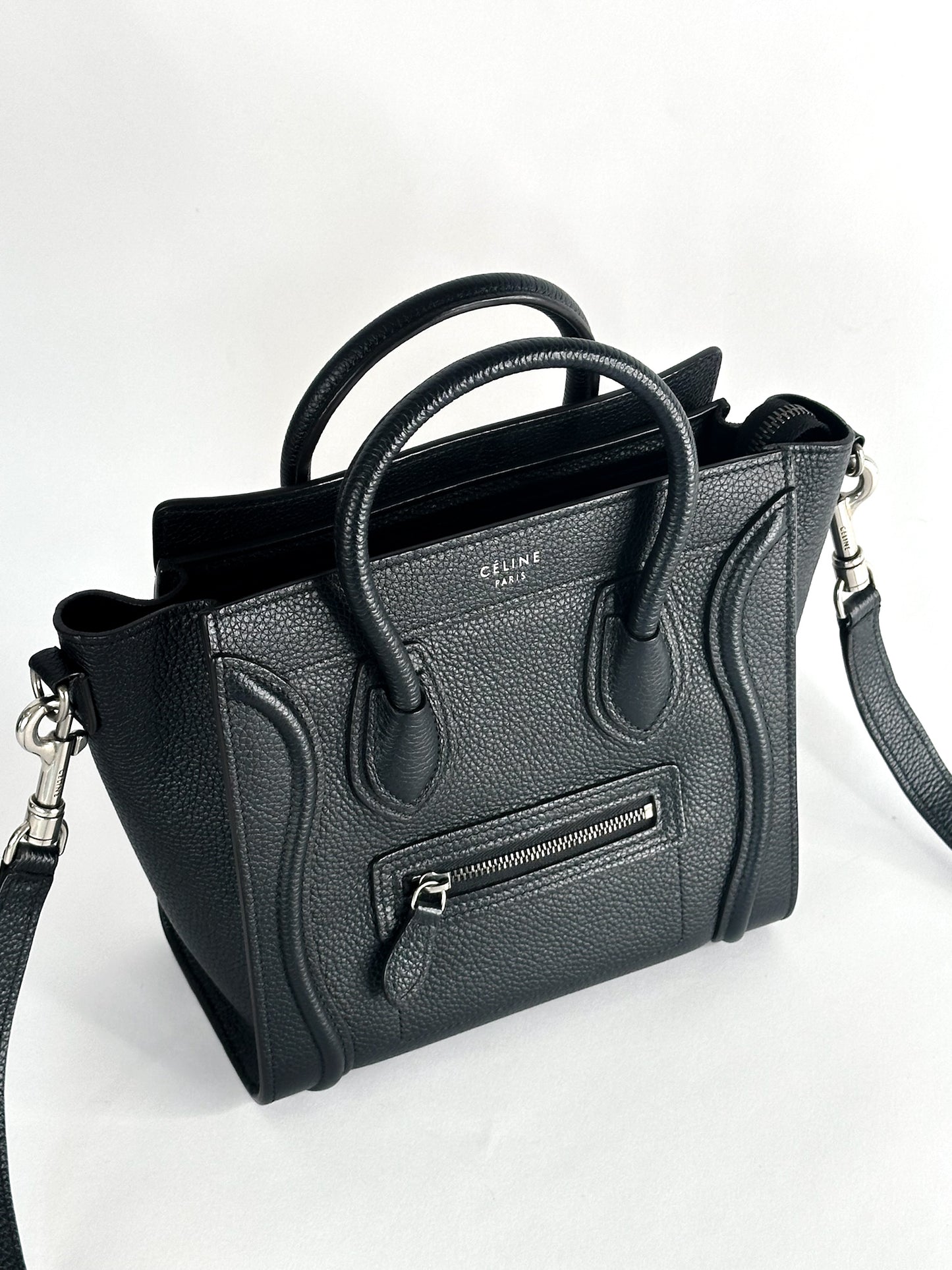 Celine Nano Luggage Bag In Drummed Calfskin Leather