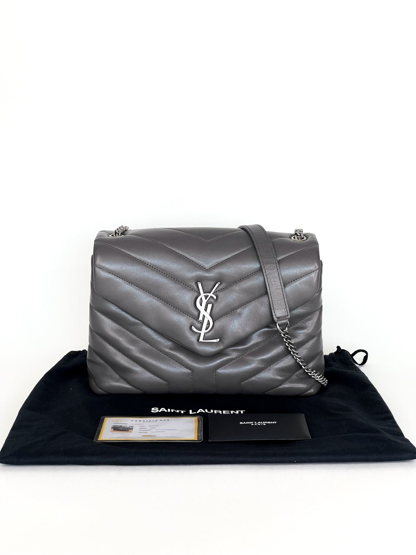 Saint Laurent Loulou Shoulder Bag Dark Grey Quilted Leather Small