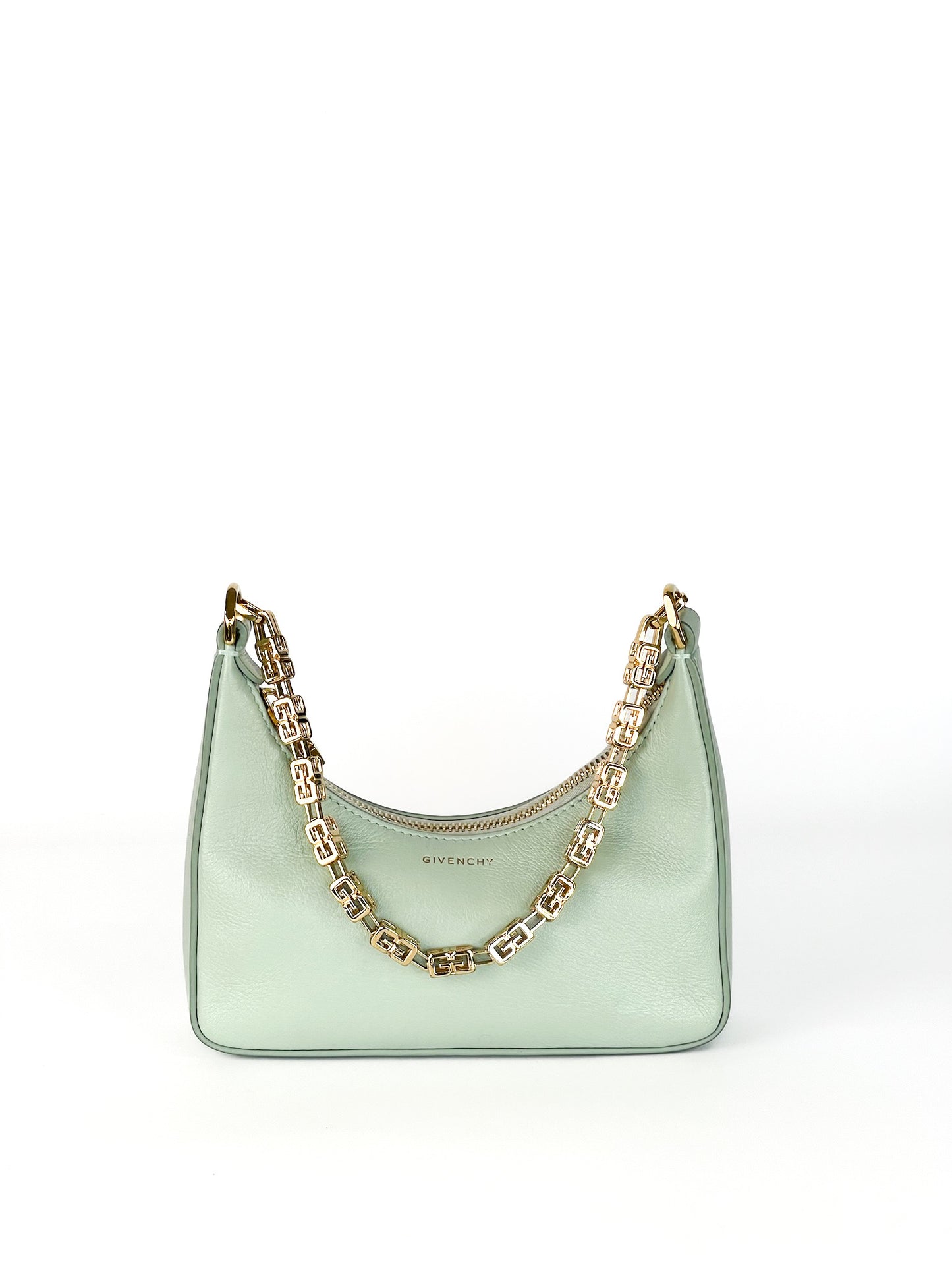 Givenchy Smooth Calfskin Mini Moon Cut Out Shoulder Bag Celadon