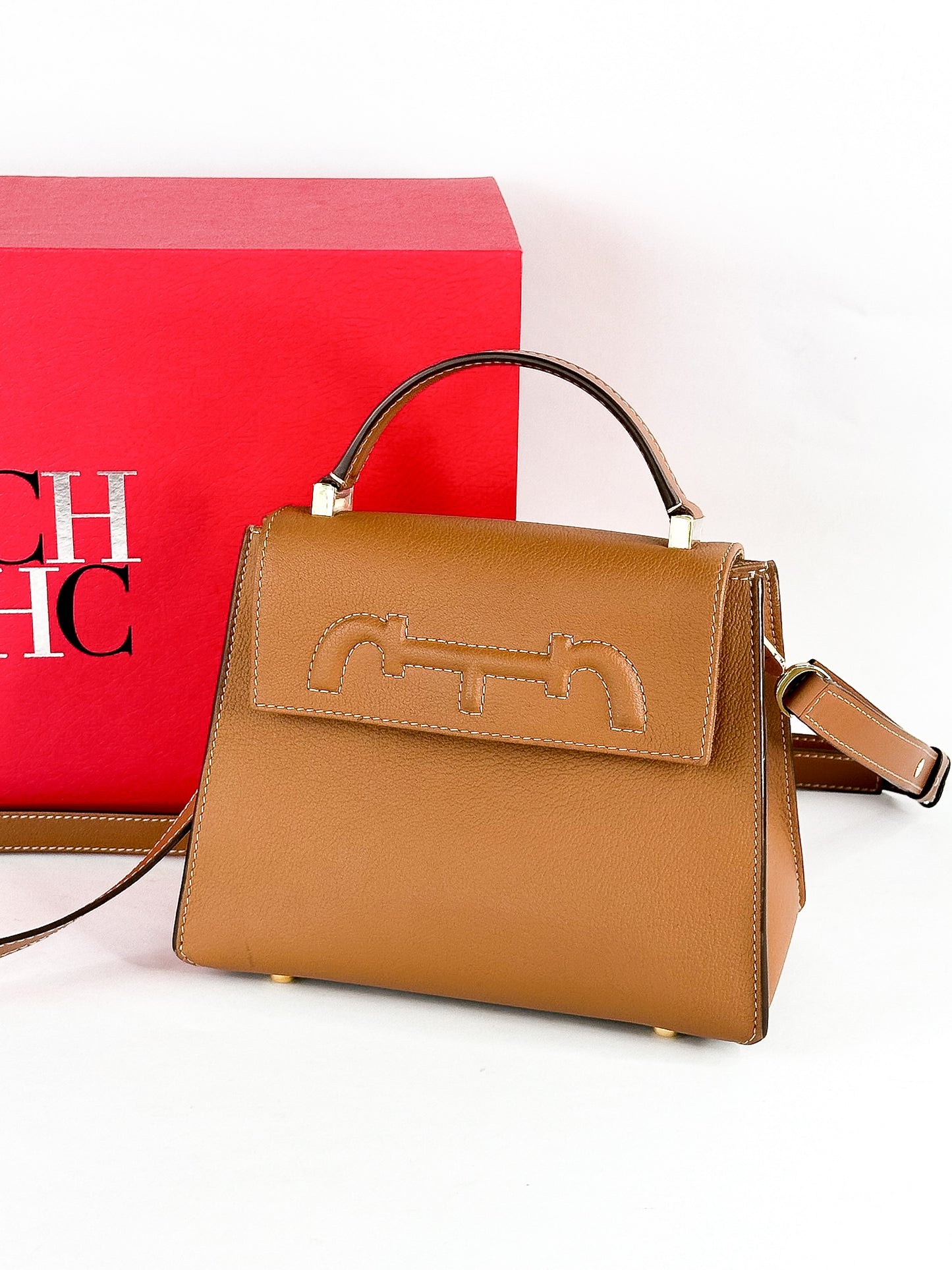Carolina Herrera Doma Insignia Satchel Small in Cognac