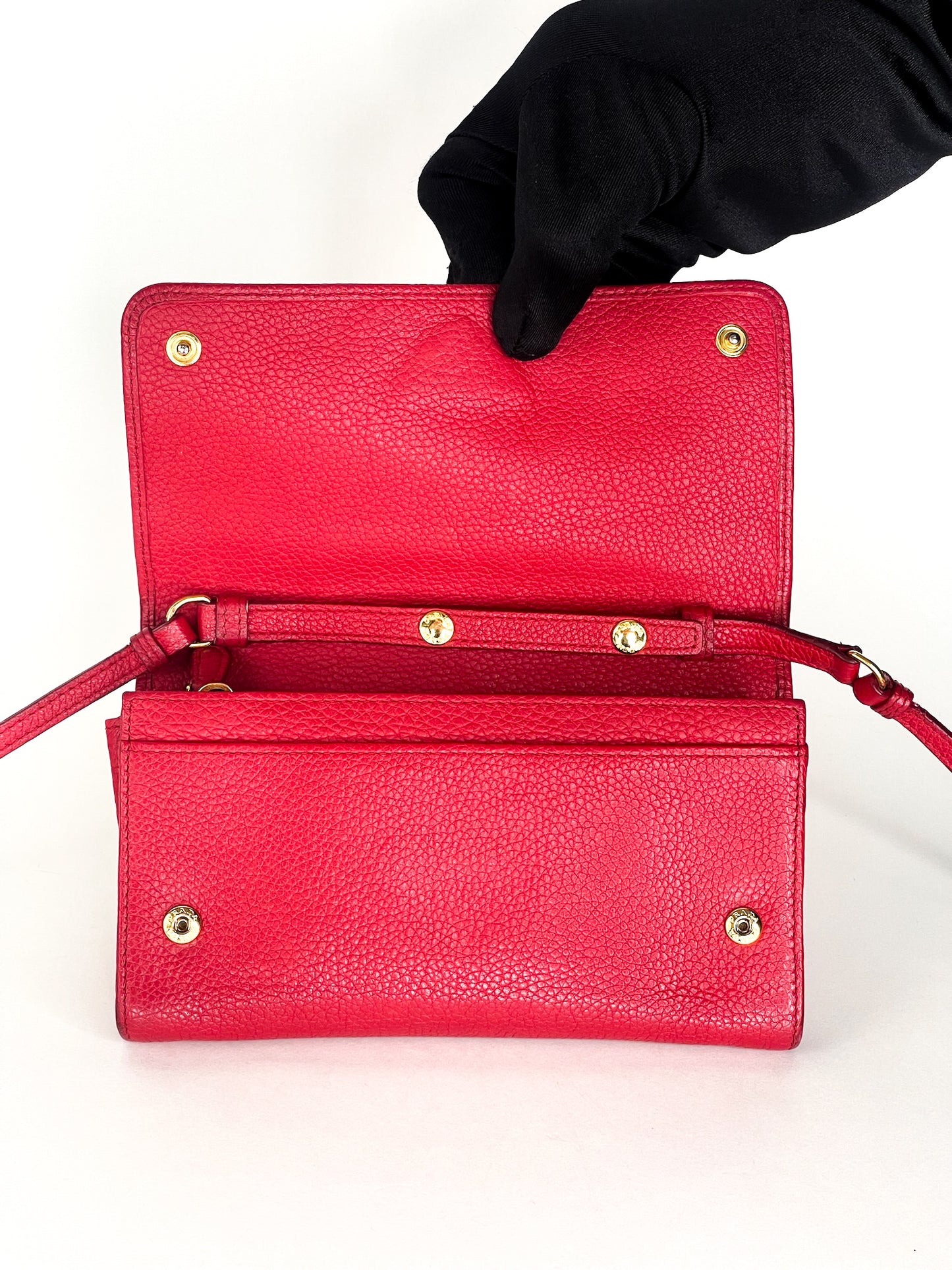 Prada Red Leather Wallet On Leather Strap