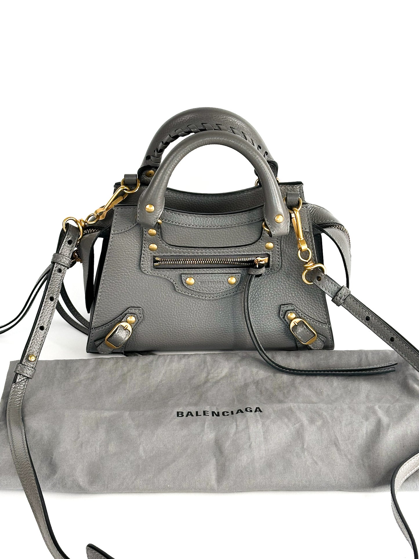 Balenciaga Grained Calfskin Neo Classic Gold Hardware Mini City Dark Grey