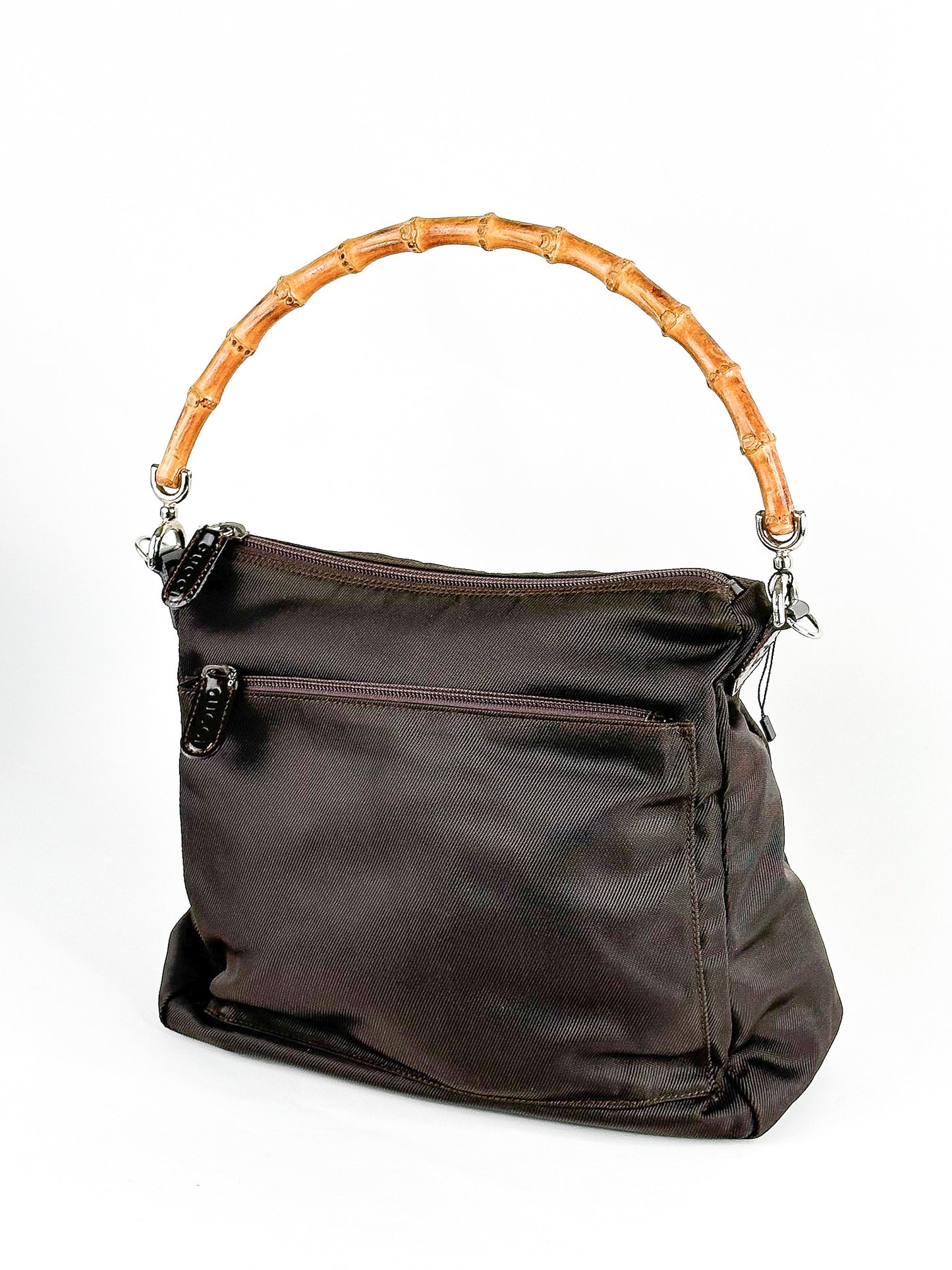 Gucci Brown Nylon & Leather Bamboo Shoulder Bag