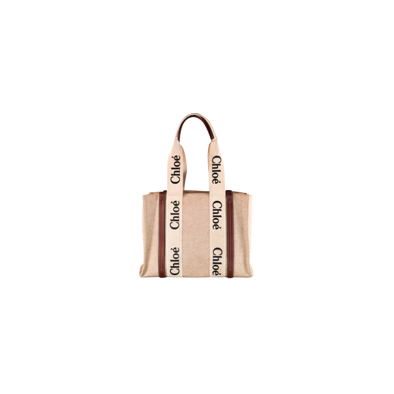 Chloe Beige/Brown Canvas and Leather Medium Woody Tote
