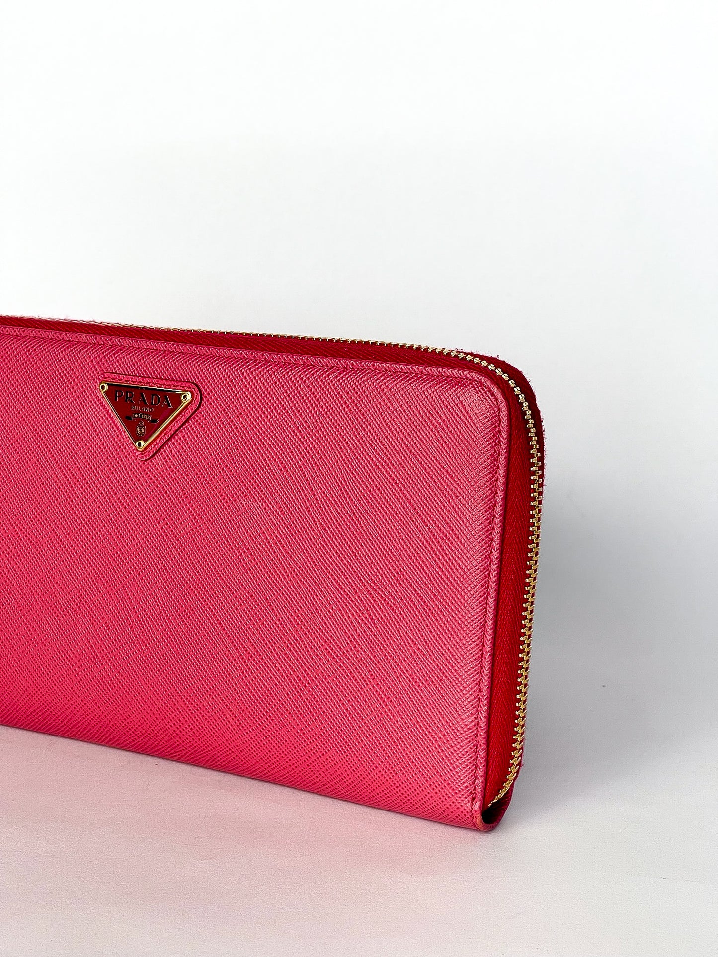 Prada Saffiano Long Zip Around Wallet Pink