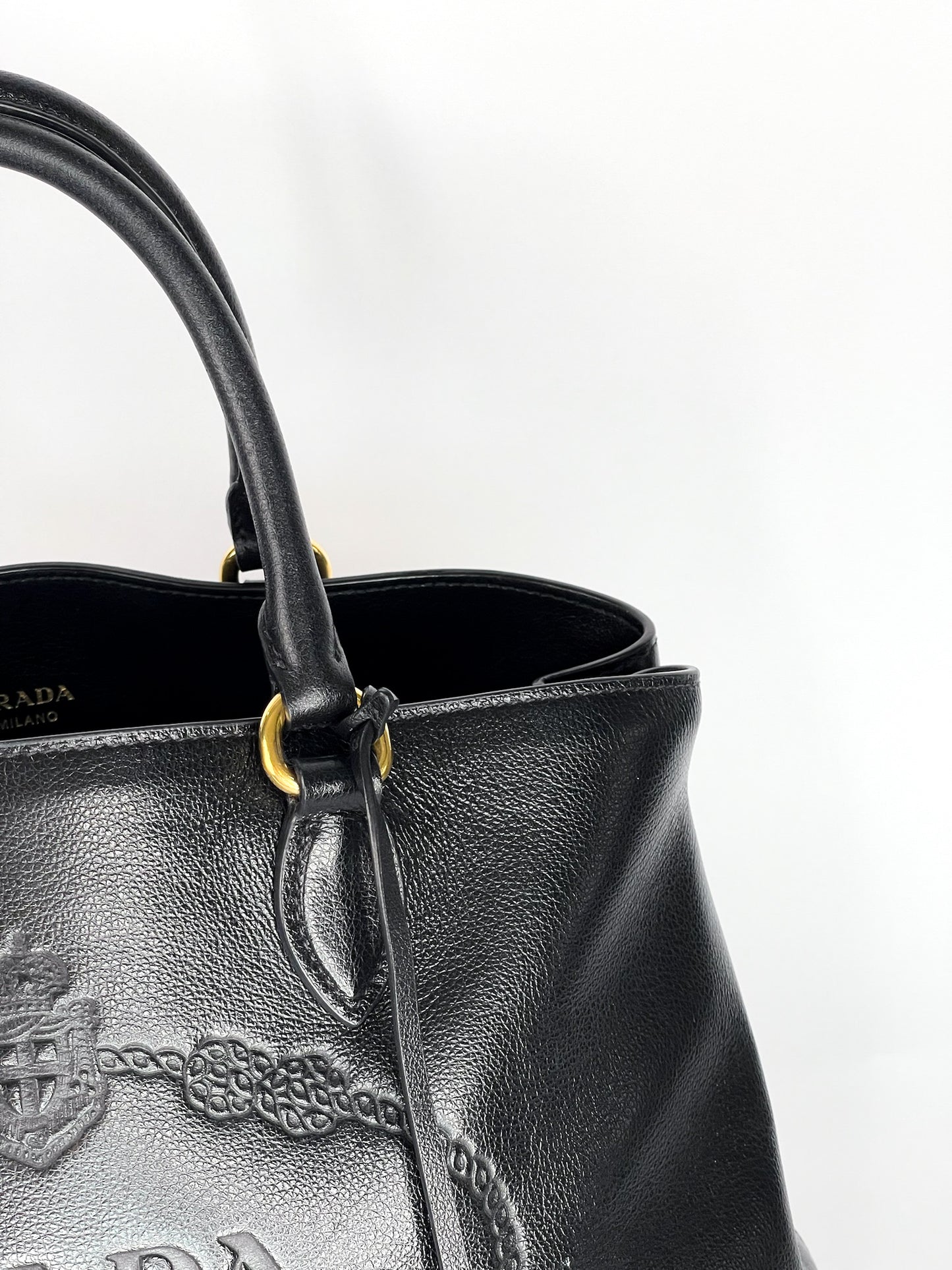 Prada Glace Calfskin Embossed Logo Tote Black