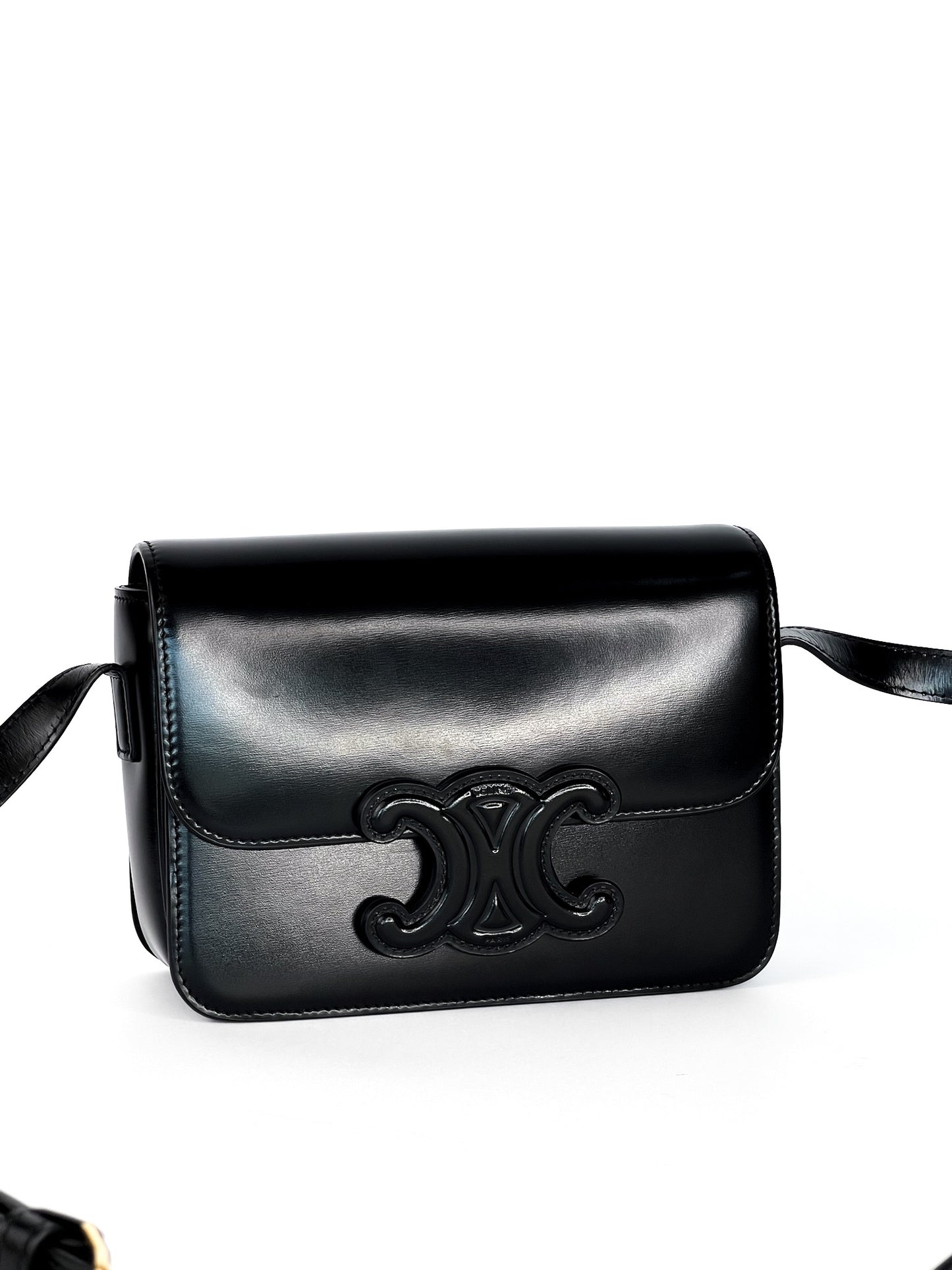 Celine Triomphe Leather Handbag In Black