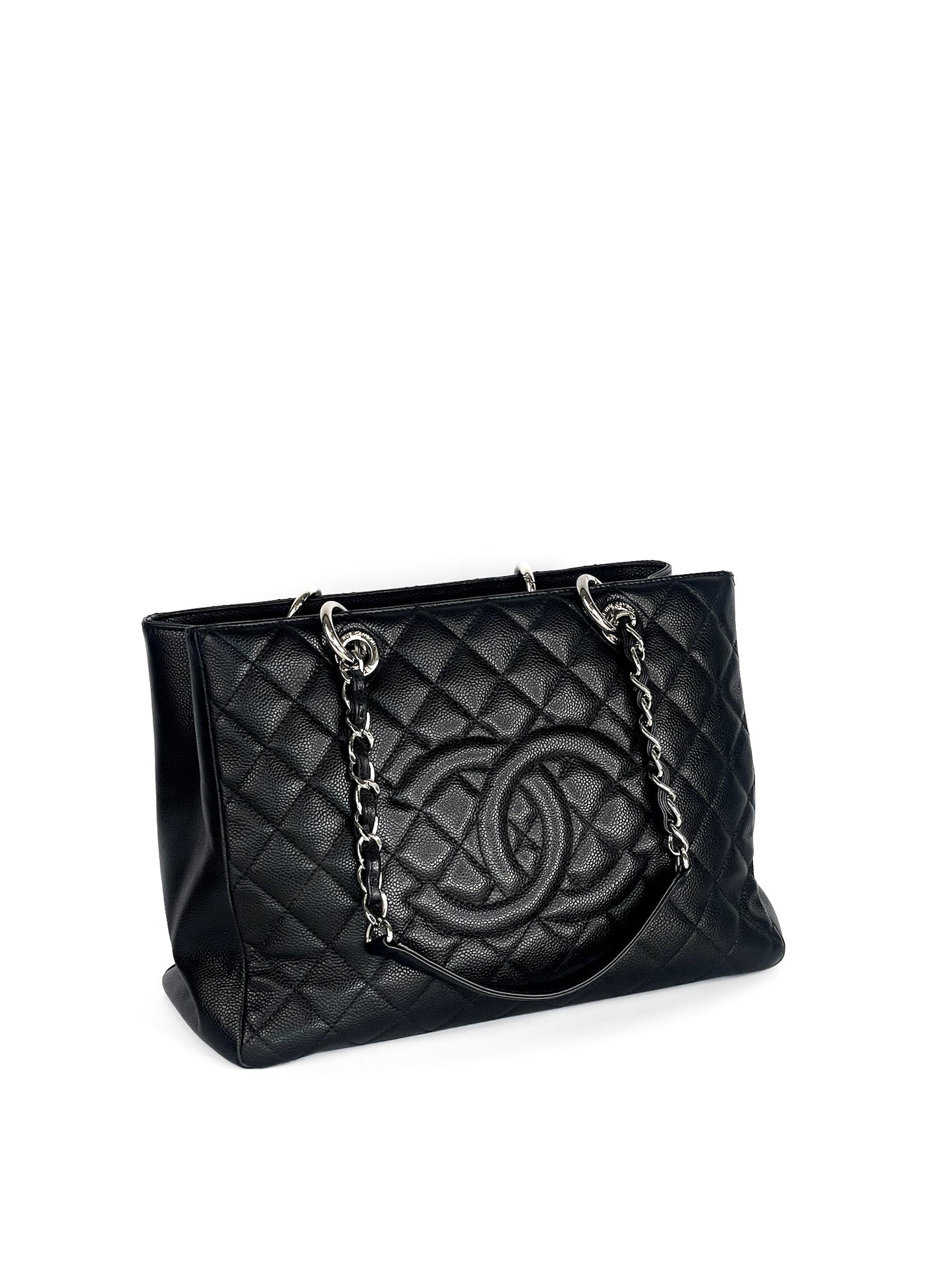 Chanel Grand Shopping Tote (GST) Black Quilted Caviar Leather Silver Hardware