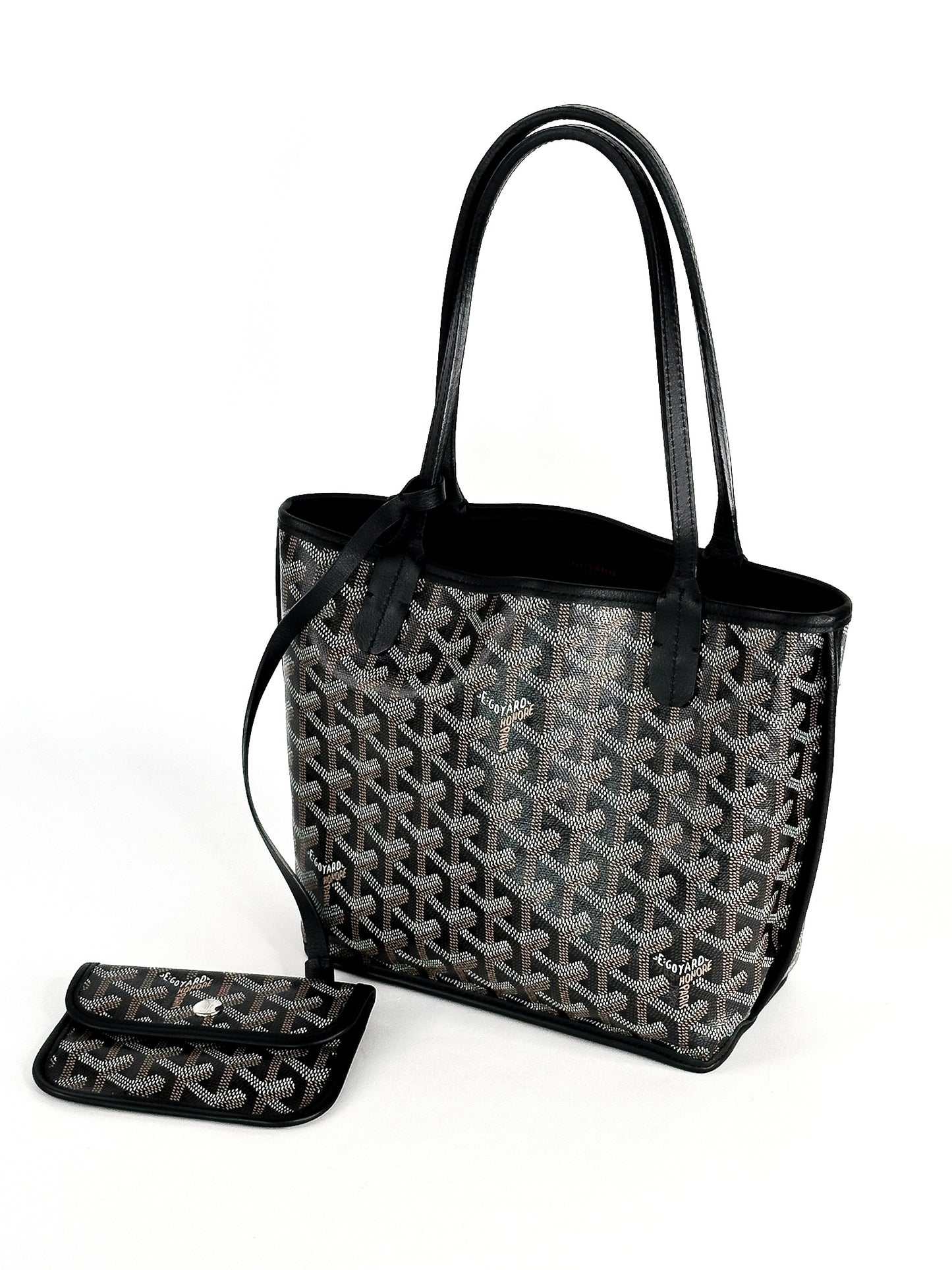 Goyard Black Goyardine Canvas Reversible Mini Anjou Tote