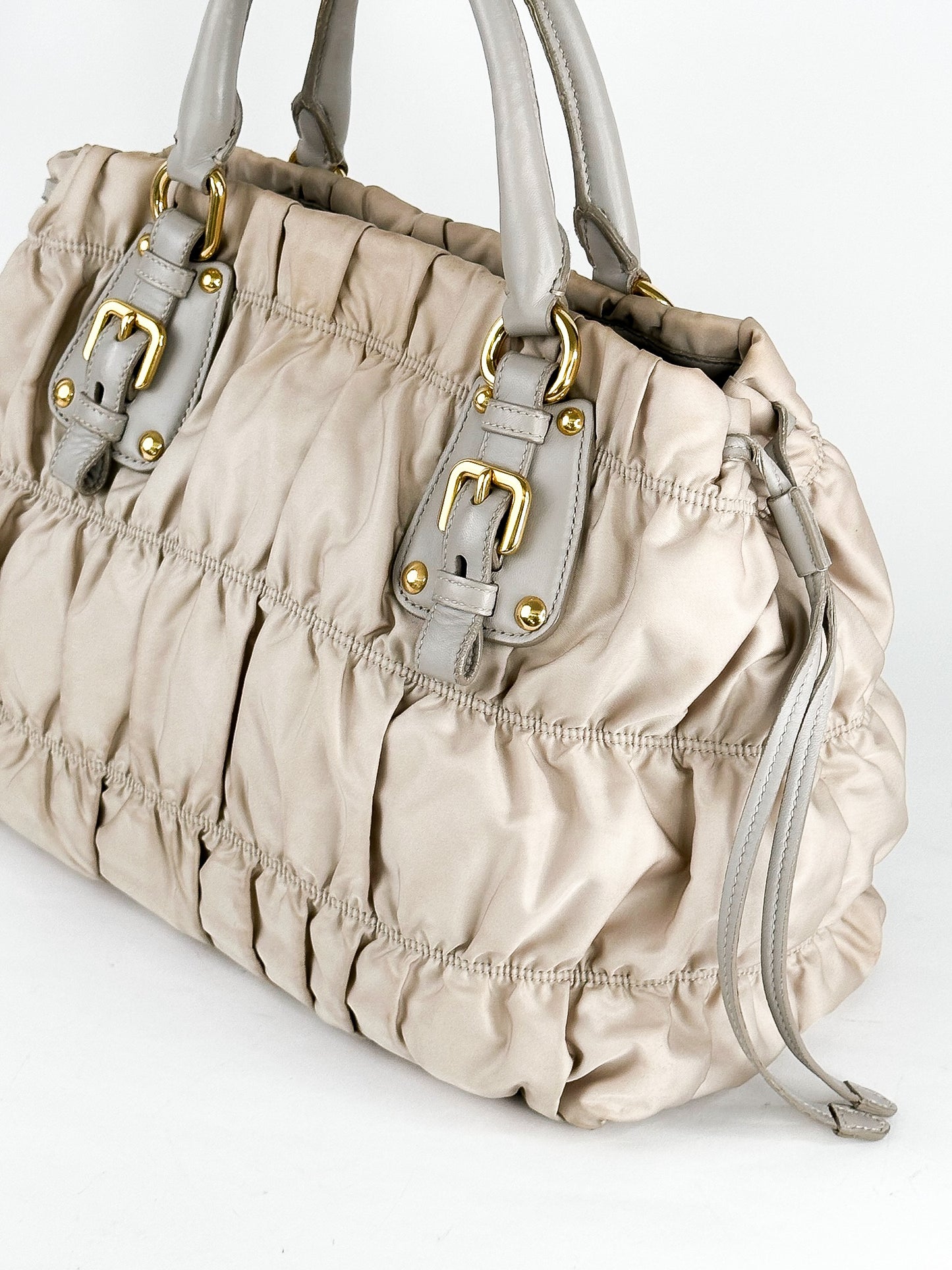Prada Tessuto Gaufre Alluminio Two Way Bag Gold Hardware