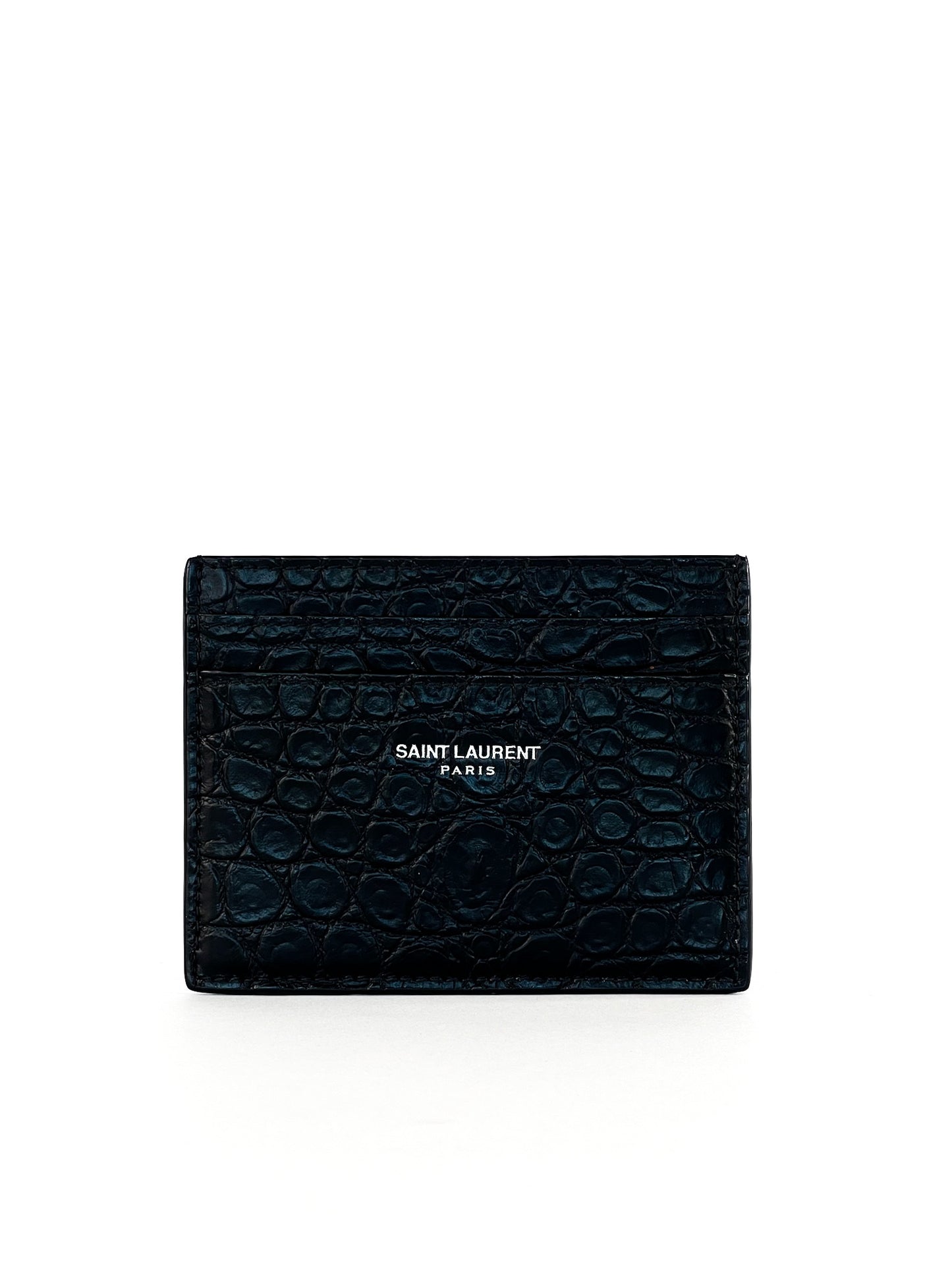 Saint Laurent Calfskin Crocodile Embossed Card Case Black