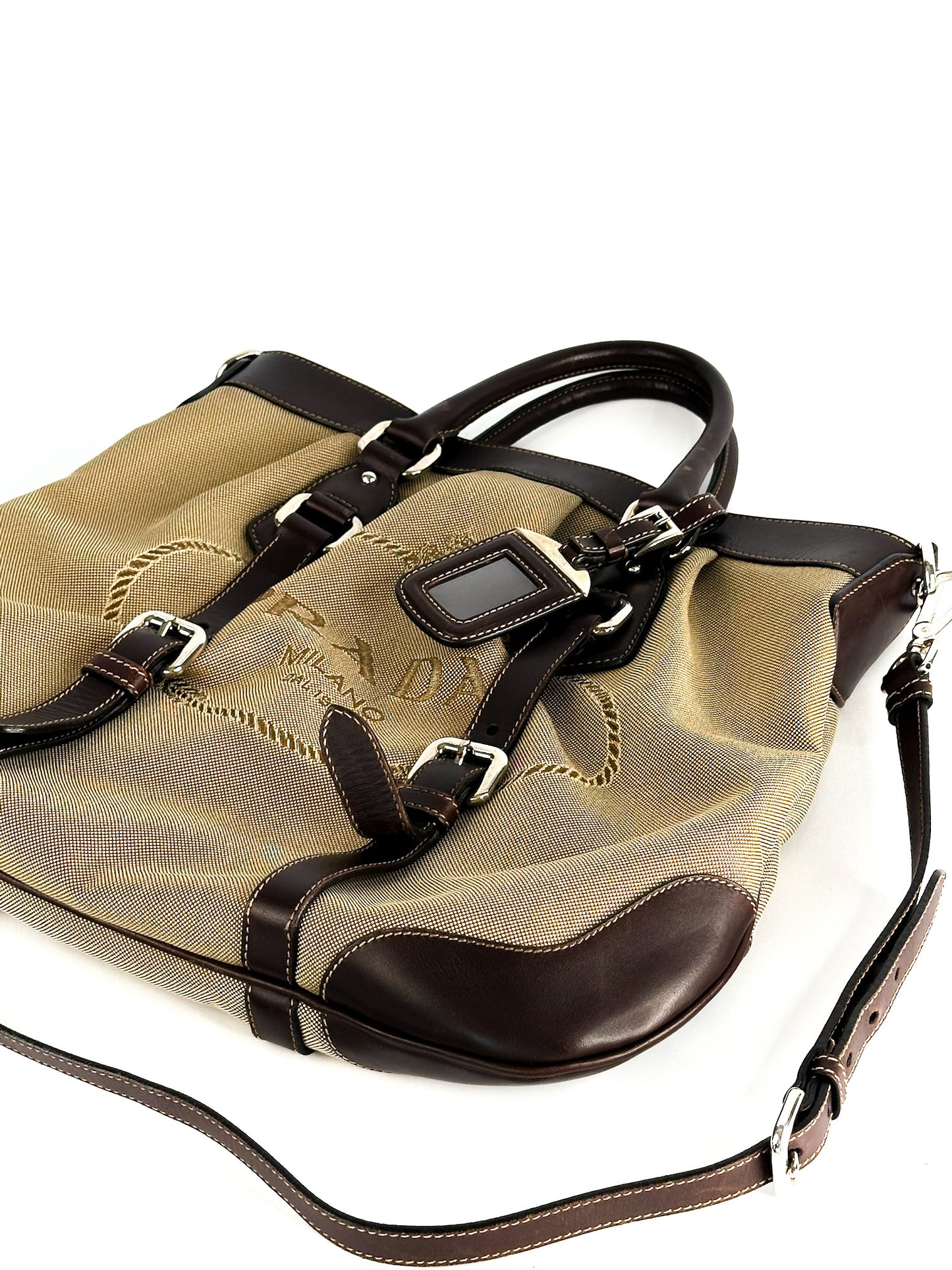 Prada Jacquard Two Way Tote Shoulder Bag