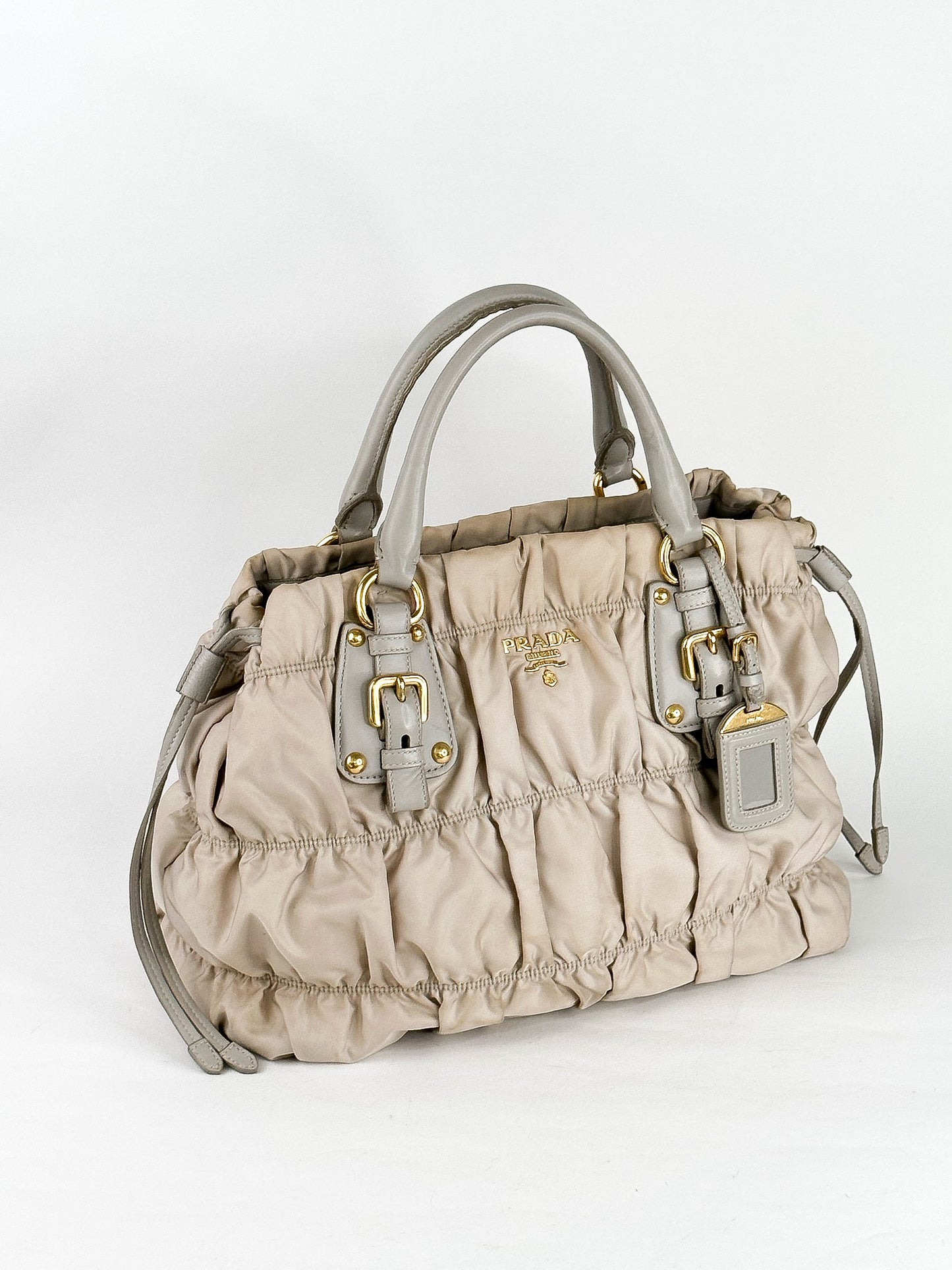Prada Tessuto Gaufre Alluminio Two Way Bag Gold Hardware