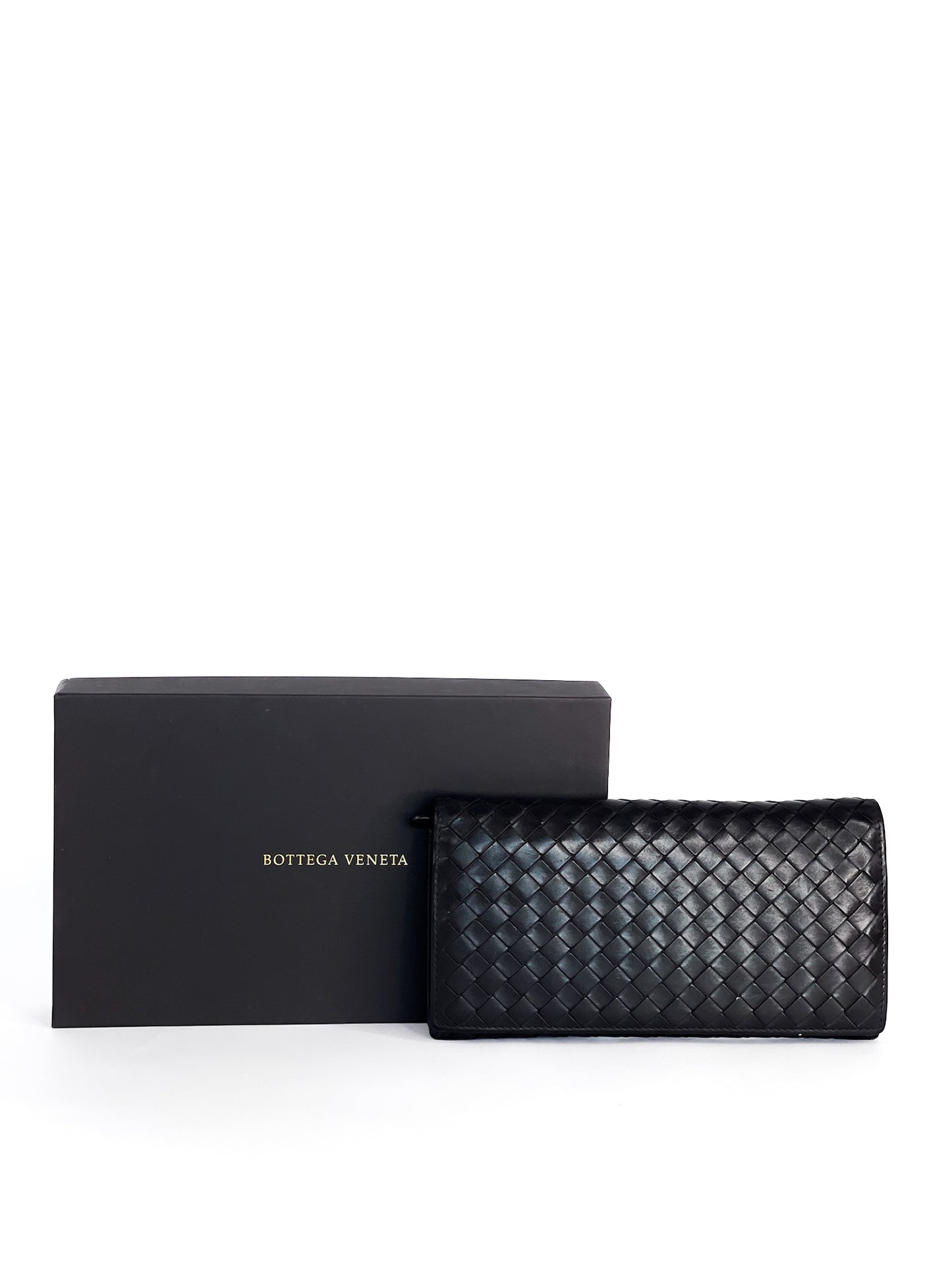 Bottega Veneta Black Intrecciato Leather Continental Wallet