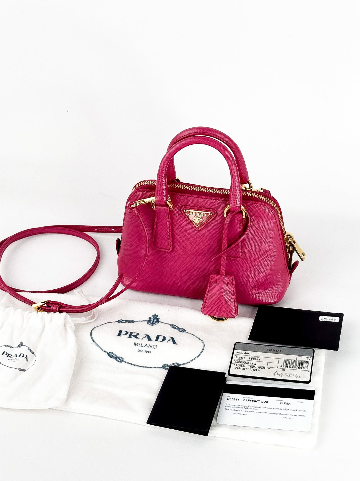 Prada Mini Saffiano Promenade Bag, Fuschia Pink