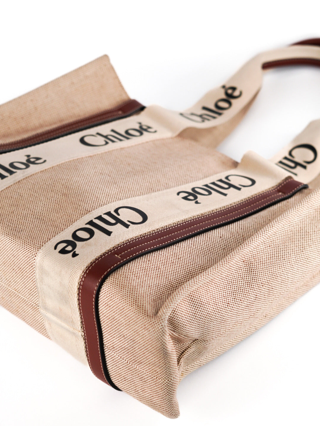 Chloe Beige/Brown Canvas and Leather Medium Woody Tote