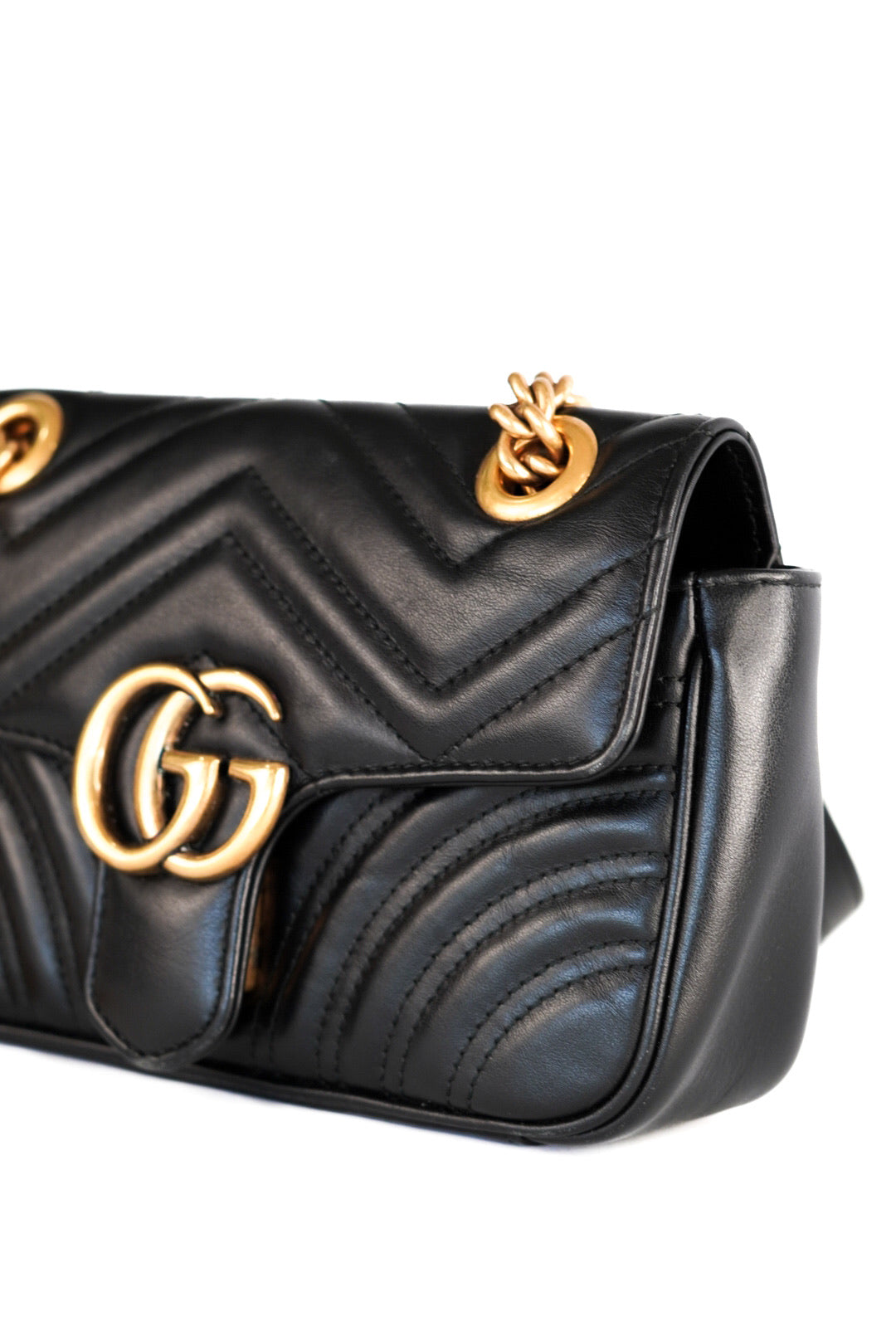 Gucci Calfskin Matelasse Mini GG Marmont Shoulder Bag Black