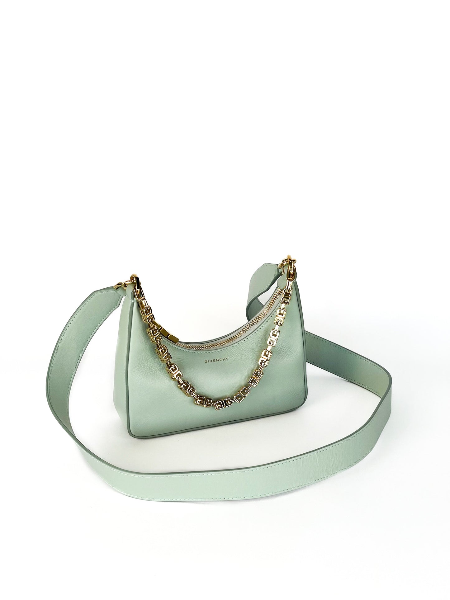 Givenchy Smooth Calfskin Mini Moon Cut Out Shoulder Bag Celadon