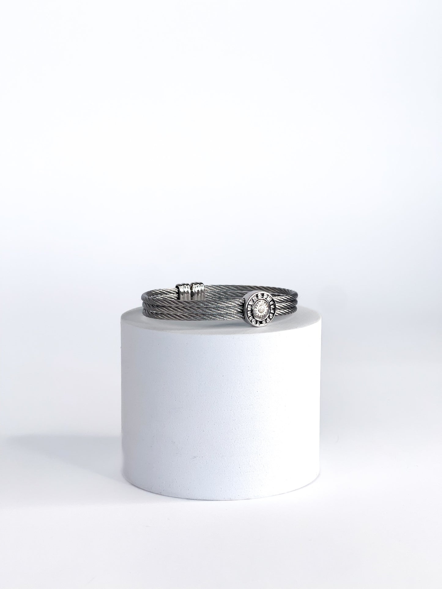 Philippe Charriol Stainless Steel Three Cables Round Logo Bangle Bracelet