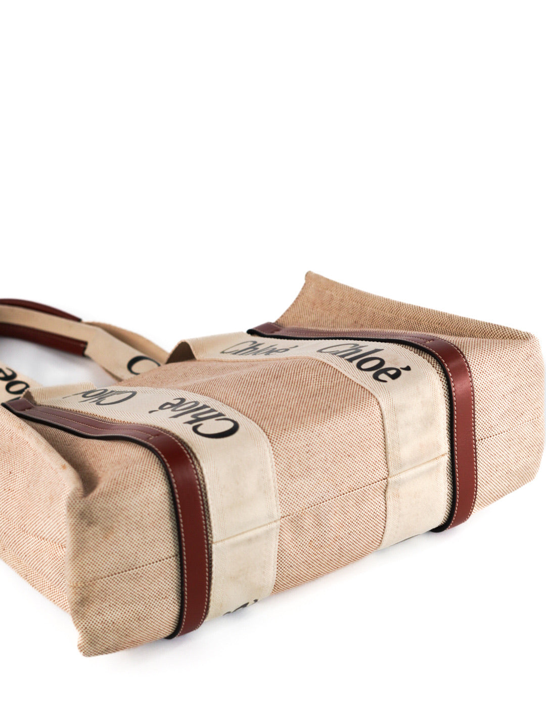 Chloe Beige/Brown Canvas and Leather Medium Woody Tote