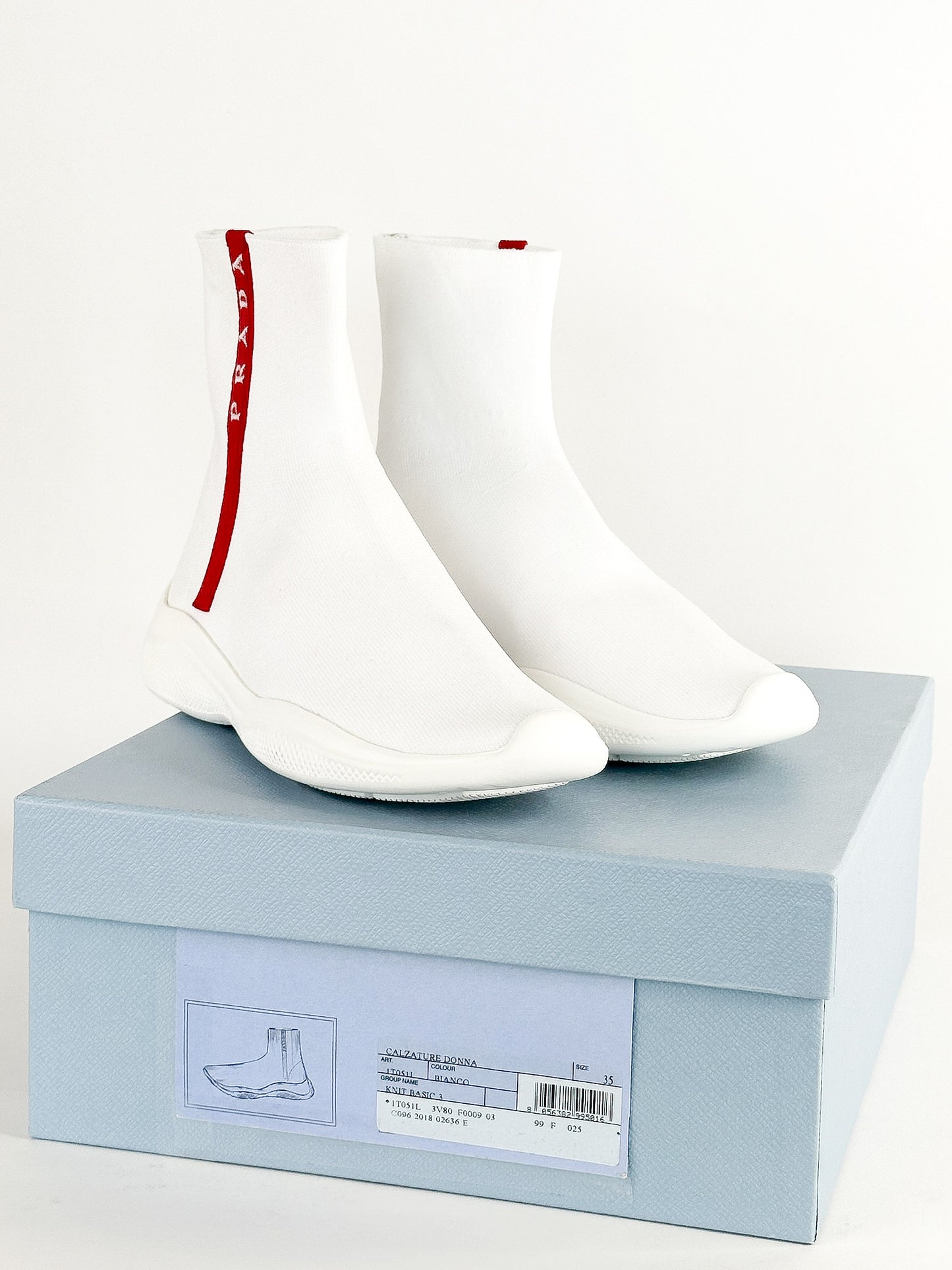 Prada America’s Cup Logo Sock Sneakers Size 35