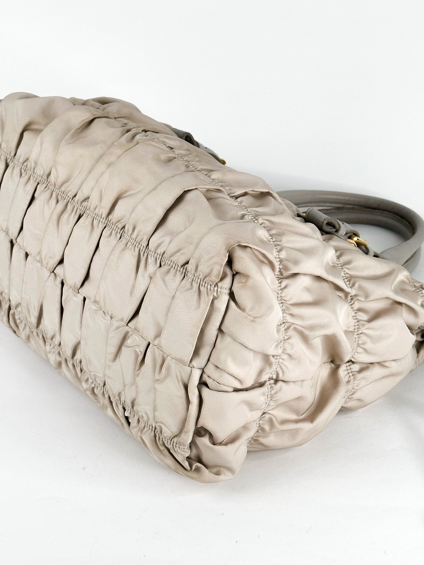Prada Tessuto Gaufre Alluminio Two Way Bag Gold Hardware