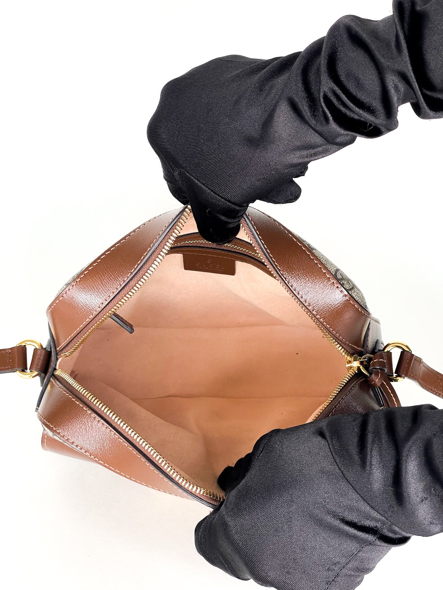 Gucci Small Horsebit Beige/Brown GG Supreme Canvas and Leather Shoulder Bag
