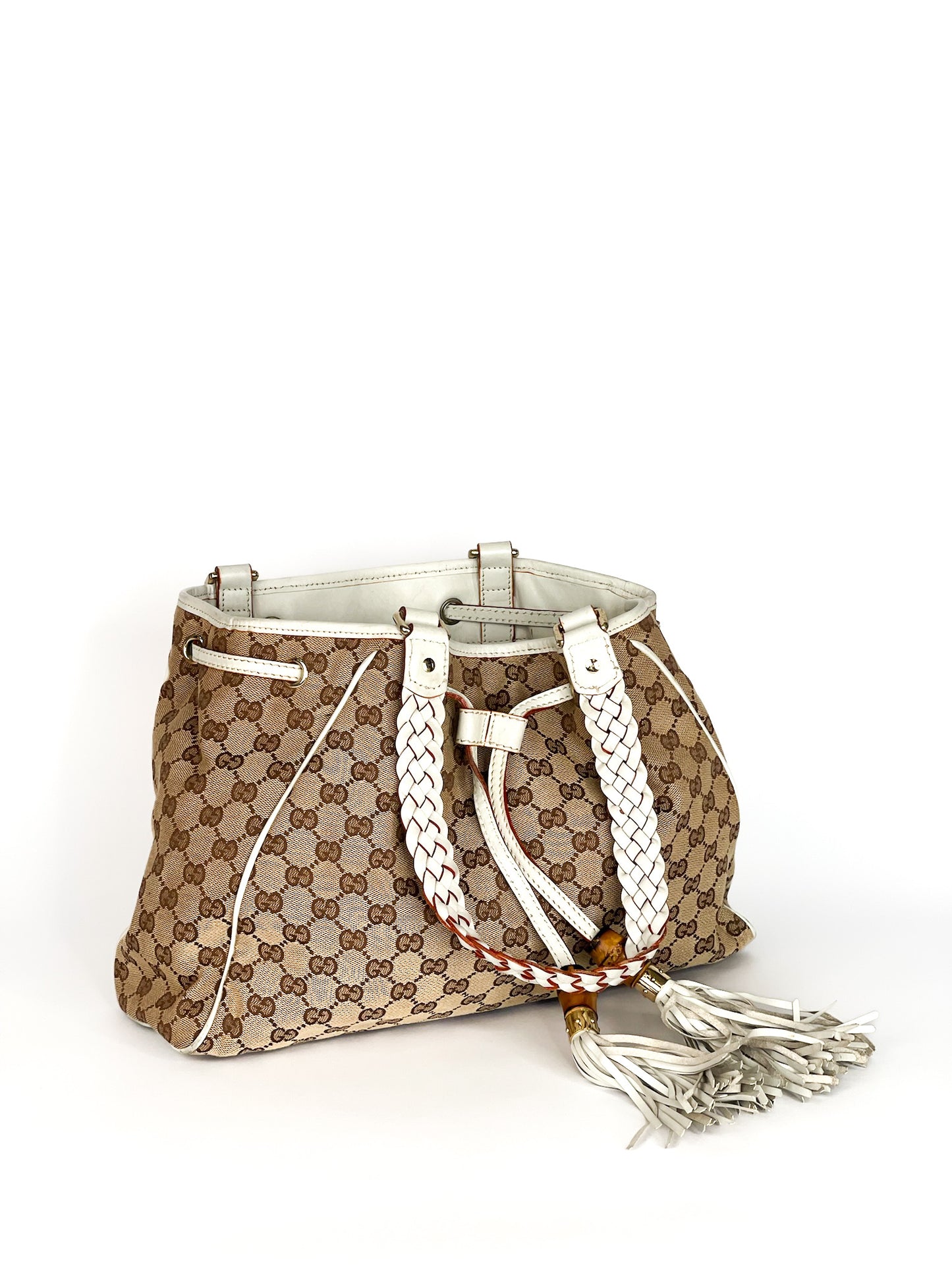 Gucci Monogram Peggy Braided Tote Off White