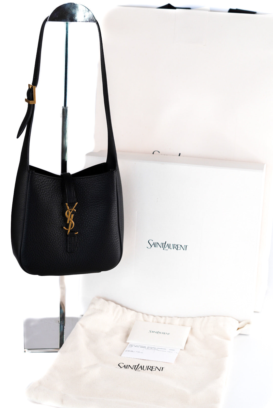 Saint Laurent Grained Calfskin Baby Le 5 A 7 Supple Hobo Black