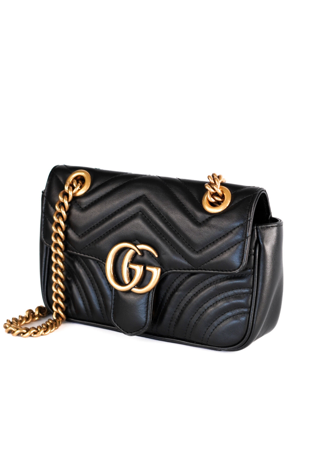 Gucci Calfskin Matelasse Mini GG Marmont Shoulder Bag Black