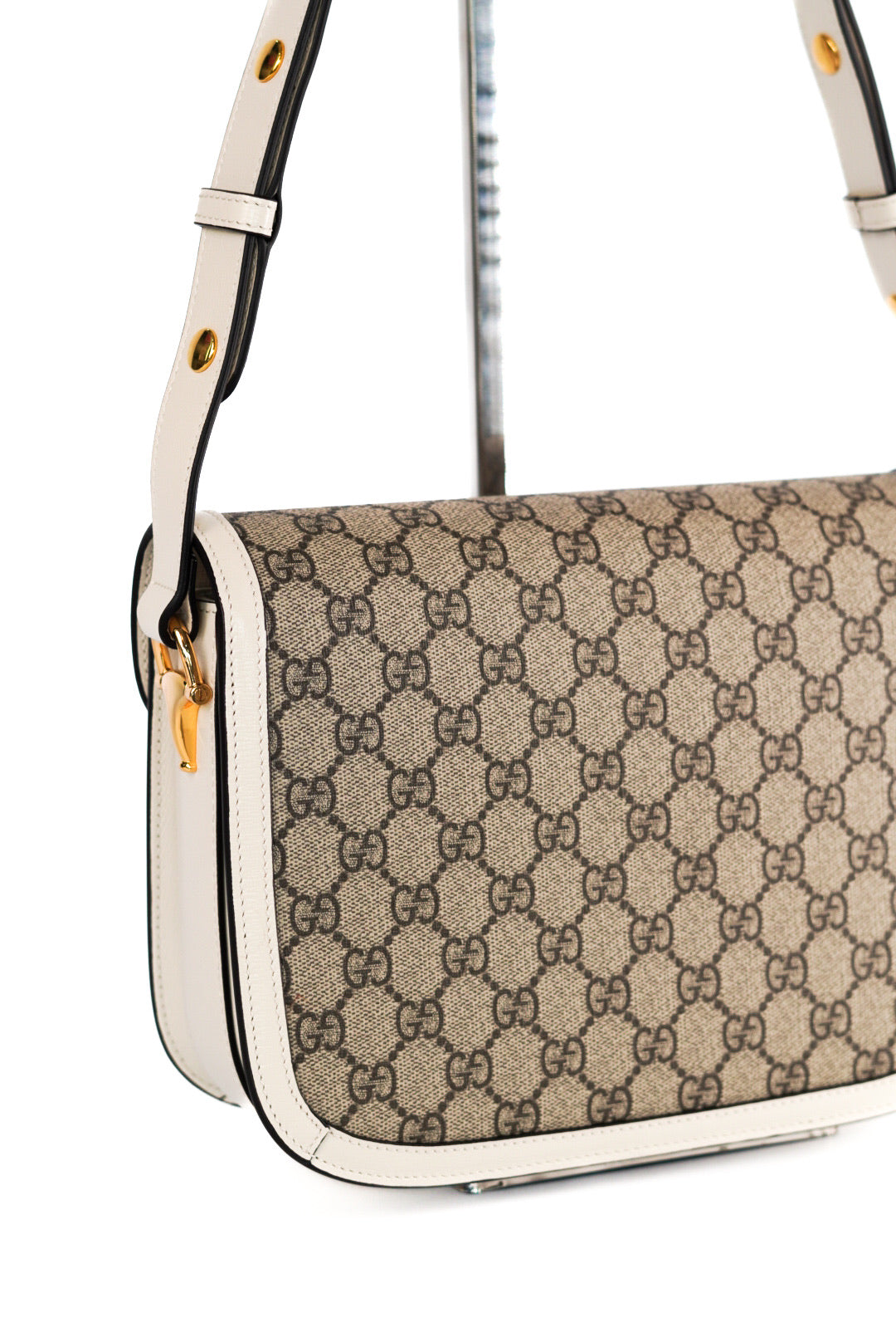 Gucci Beige/Off White GG Supreme Canvas and Leather Medium Horsebit 1955 Shoulder Bag