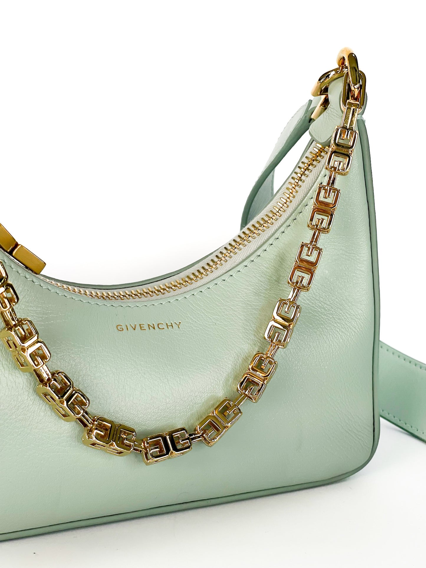 Givenchy Smooth Calfskin Mini Moon Cut Out Shoulder Bag Celadon