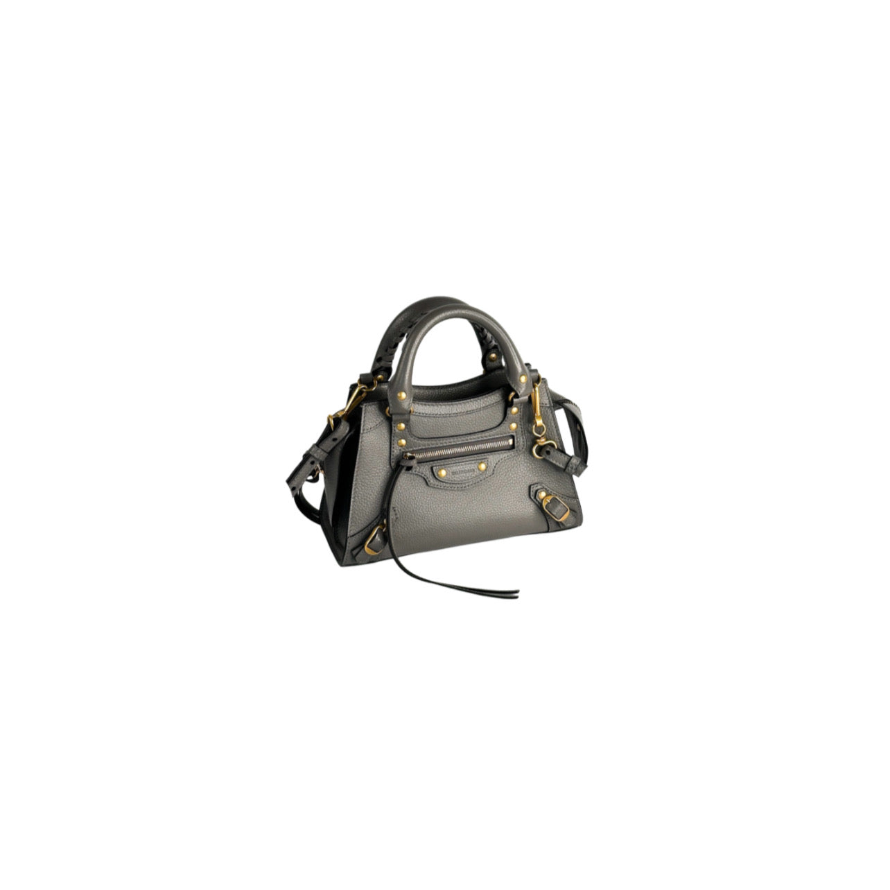 Balenciaga Grained Calfskin Neo Classic Gold Hardware Mini City Dark Grey