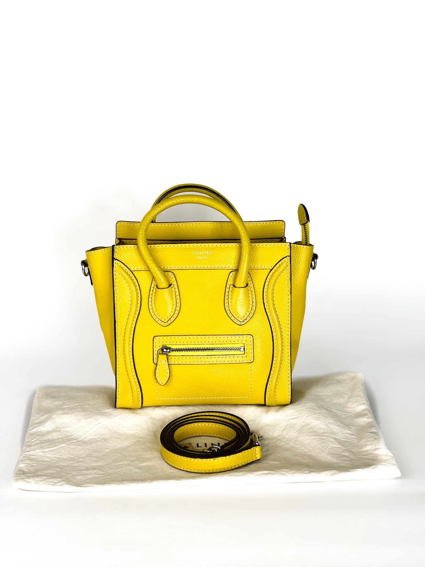 Celine Yellow Leather Nano Luggage Tote