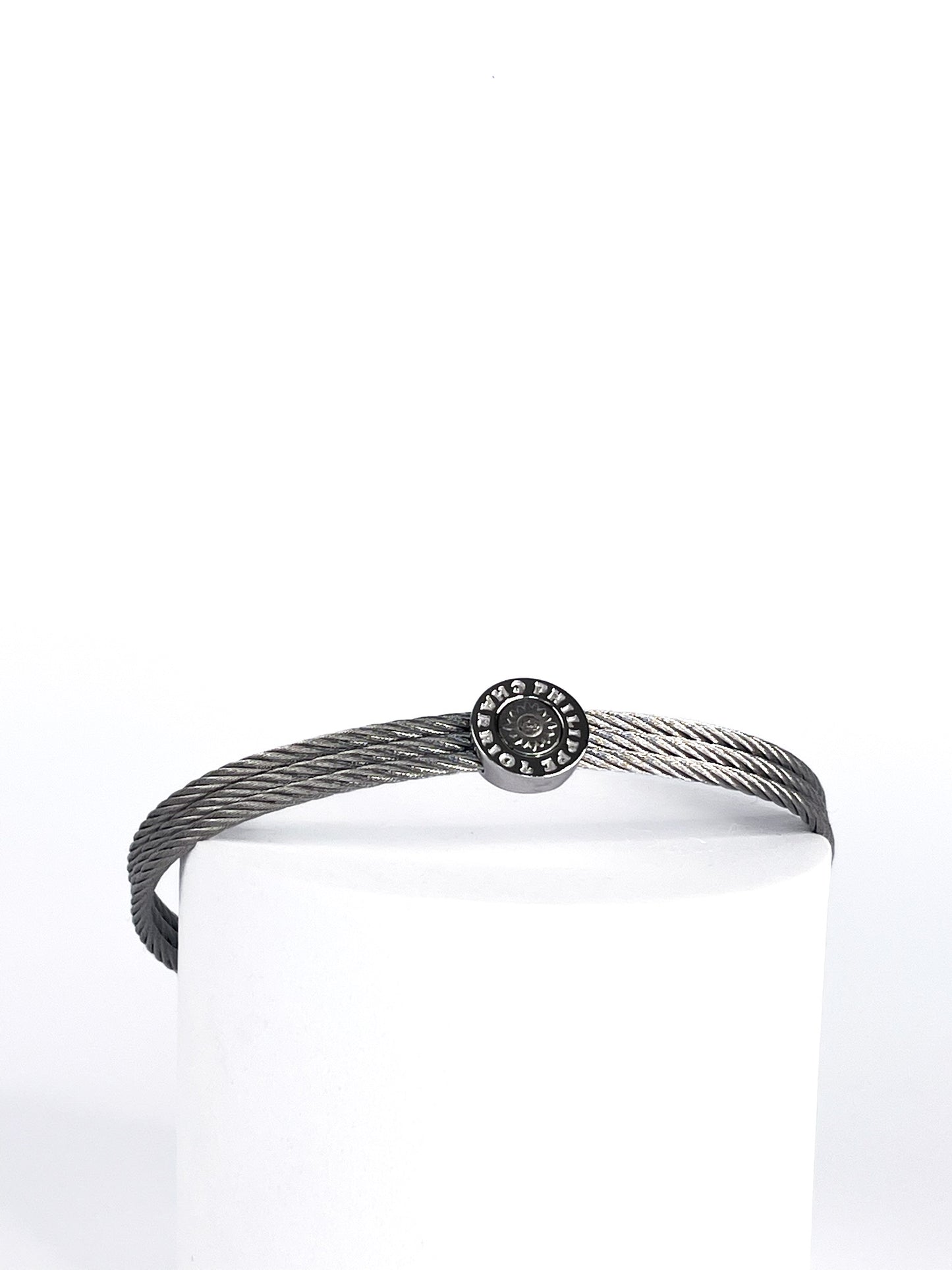 Philippe Charriol Stainless Steel Three Cables Round Logo Bangle Bracelet